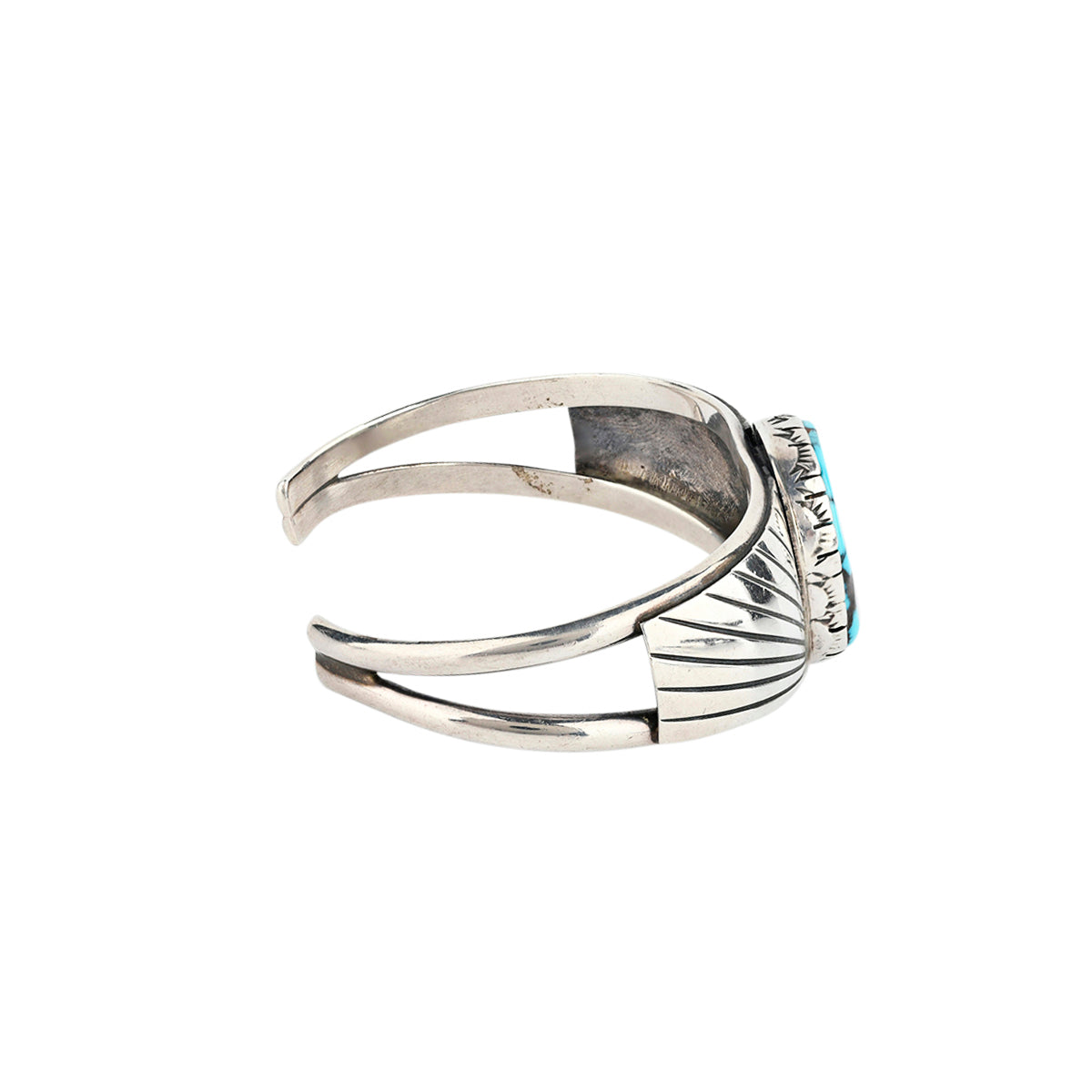 A classic cuff by Wilson Padilla featuring a Lone Mountain Blue Turquoise set in Sterling Silver