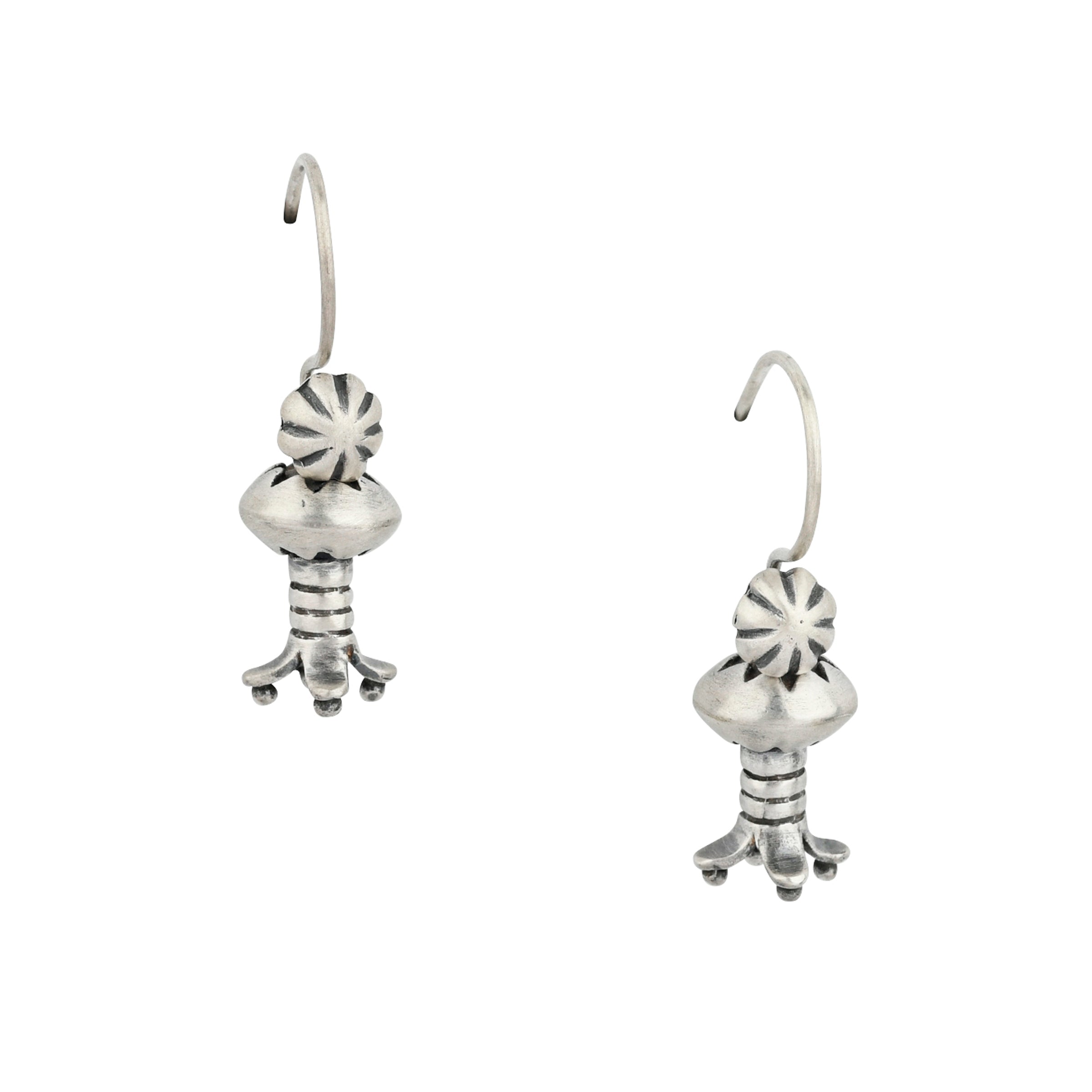 A pair of mini Sterling Silver blossom dangle earrings topped with concho-style ear wires