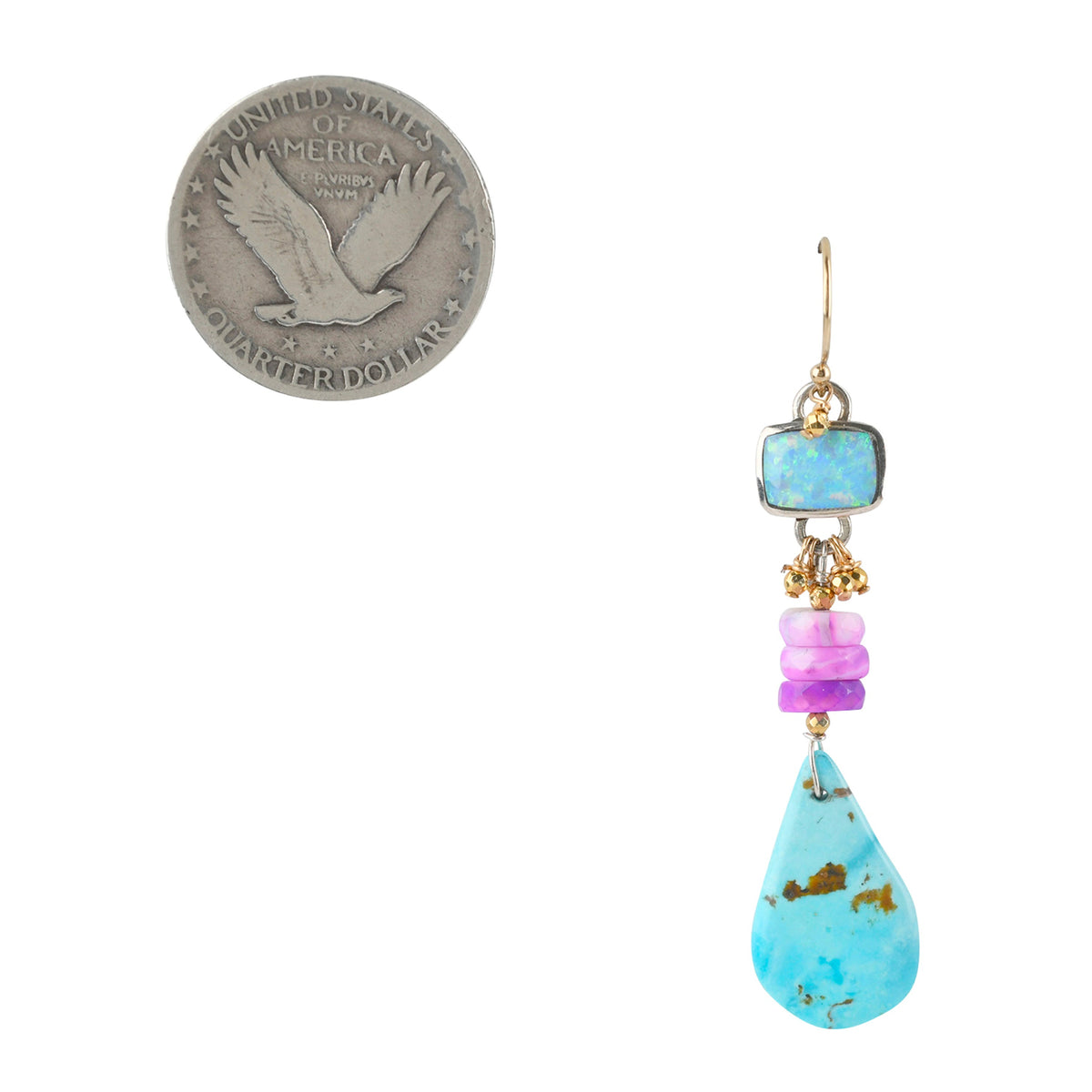 Southwestern turquoise tabs with opal dangle earrings. 