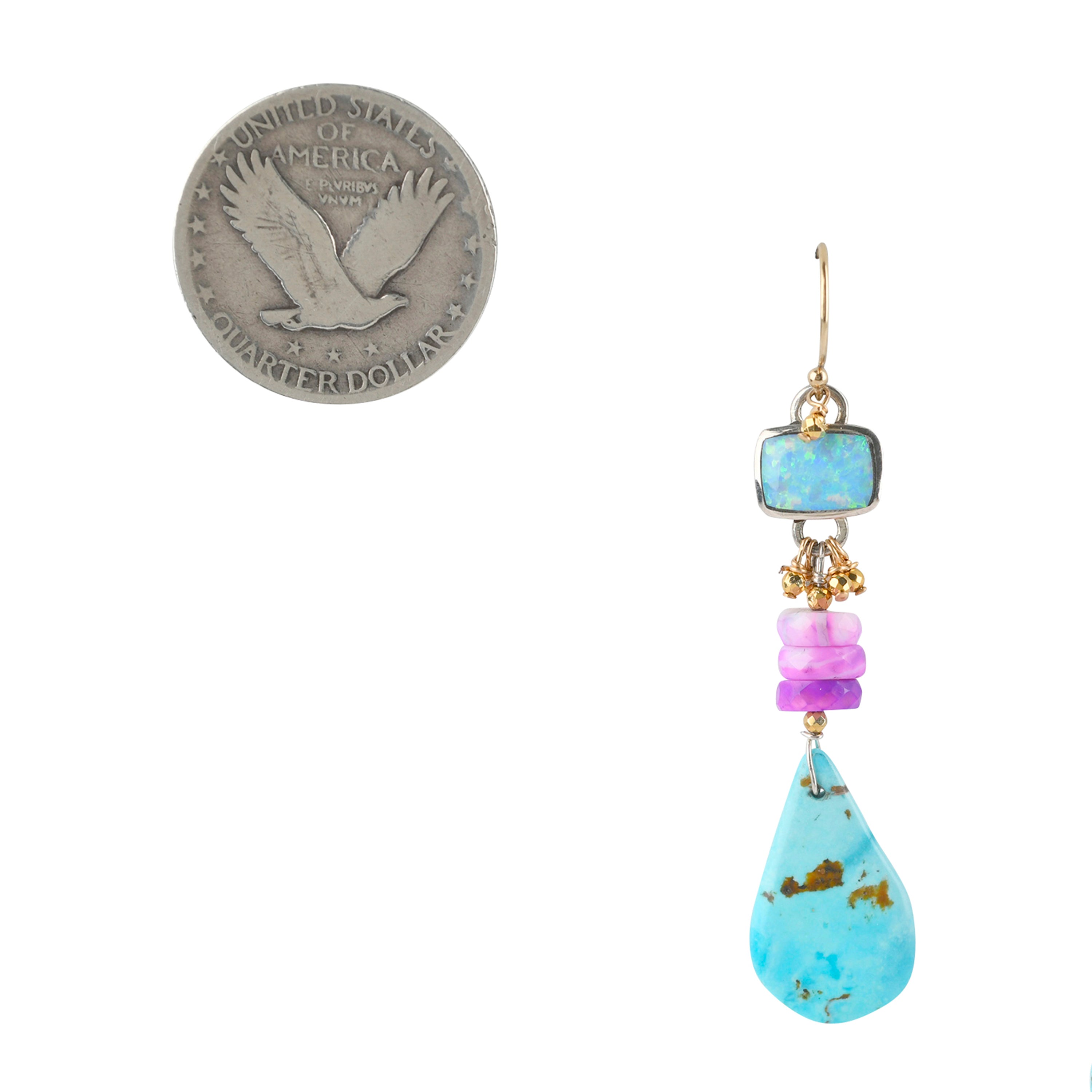 Southwestern turquoise tabs with opal dangle earrings. 