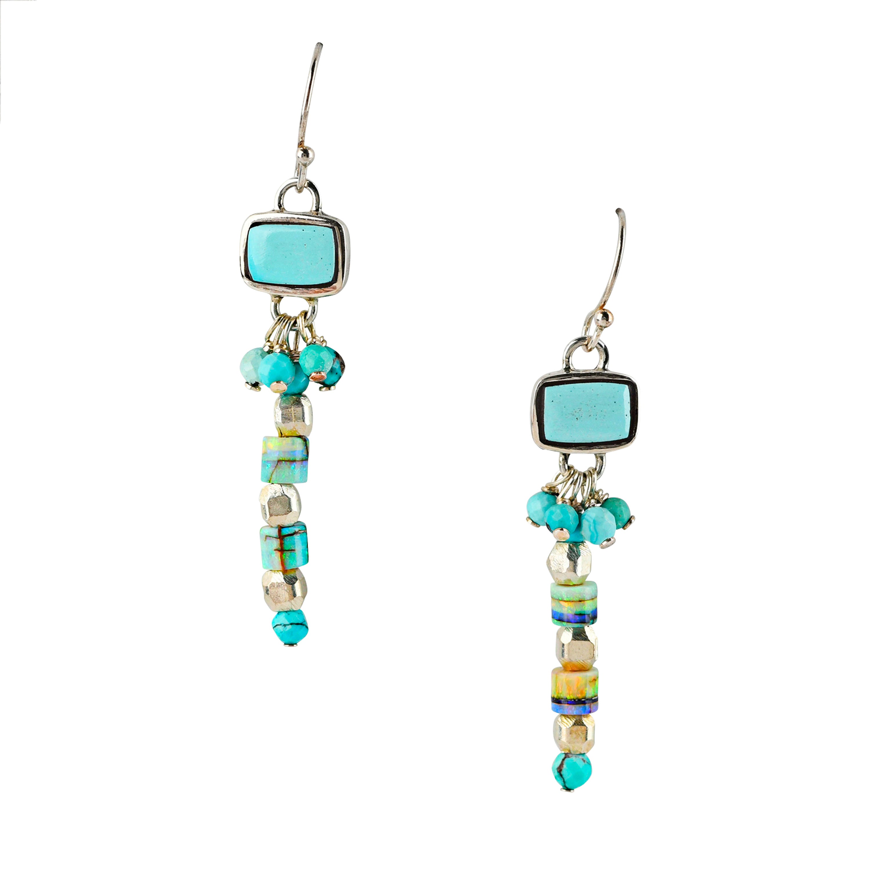 Turquoise and Lab Opal Drop Earrings 