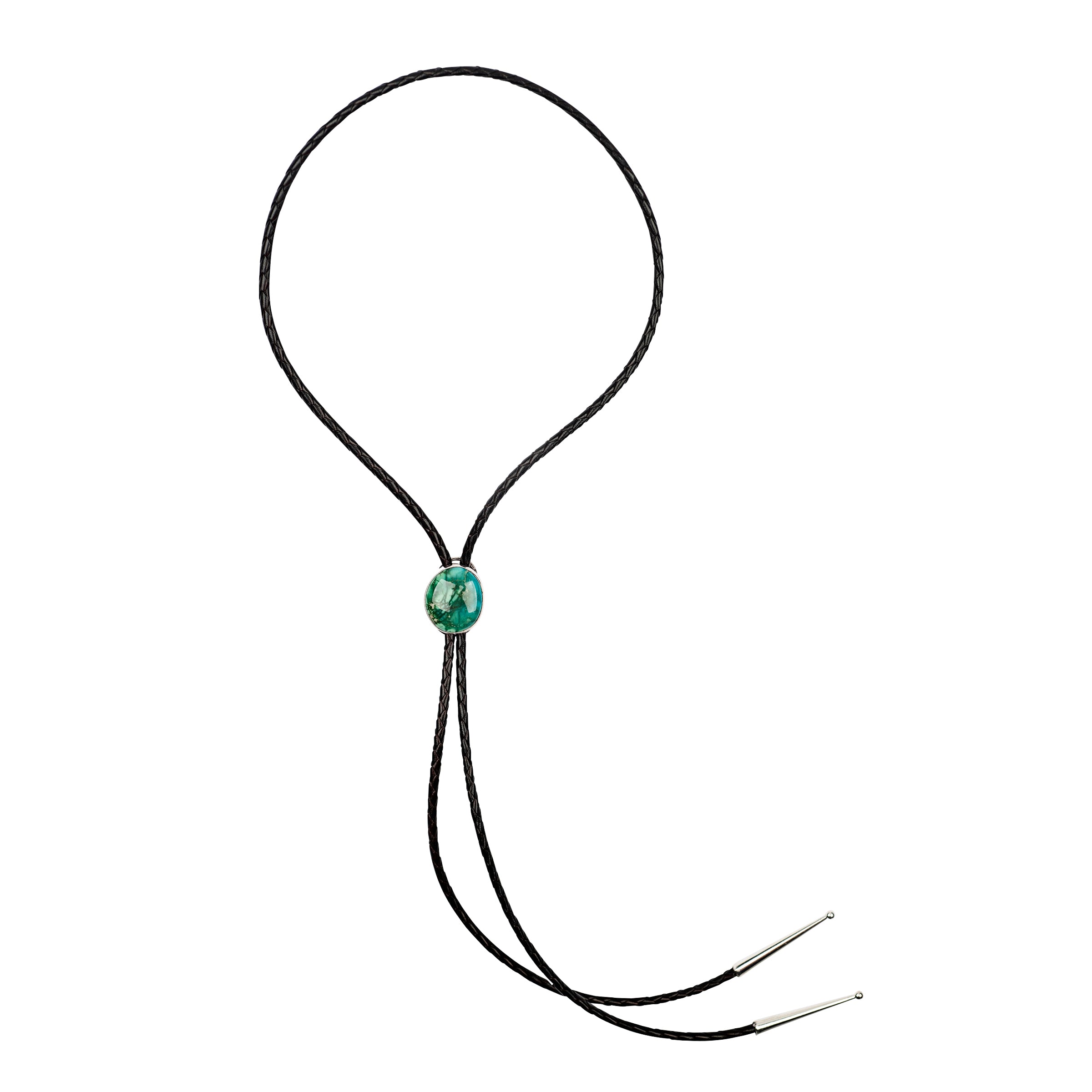 Bolo, tie, emerald echo, Fox turquoise, sterling silver, Italian leather, accessory, men's, women's, unisex