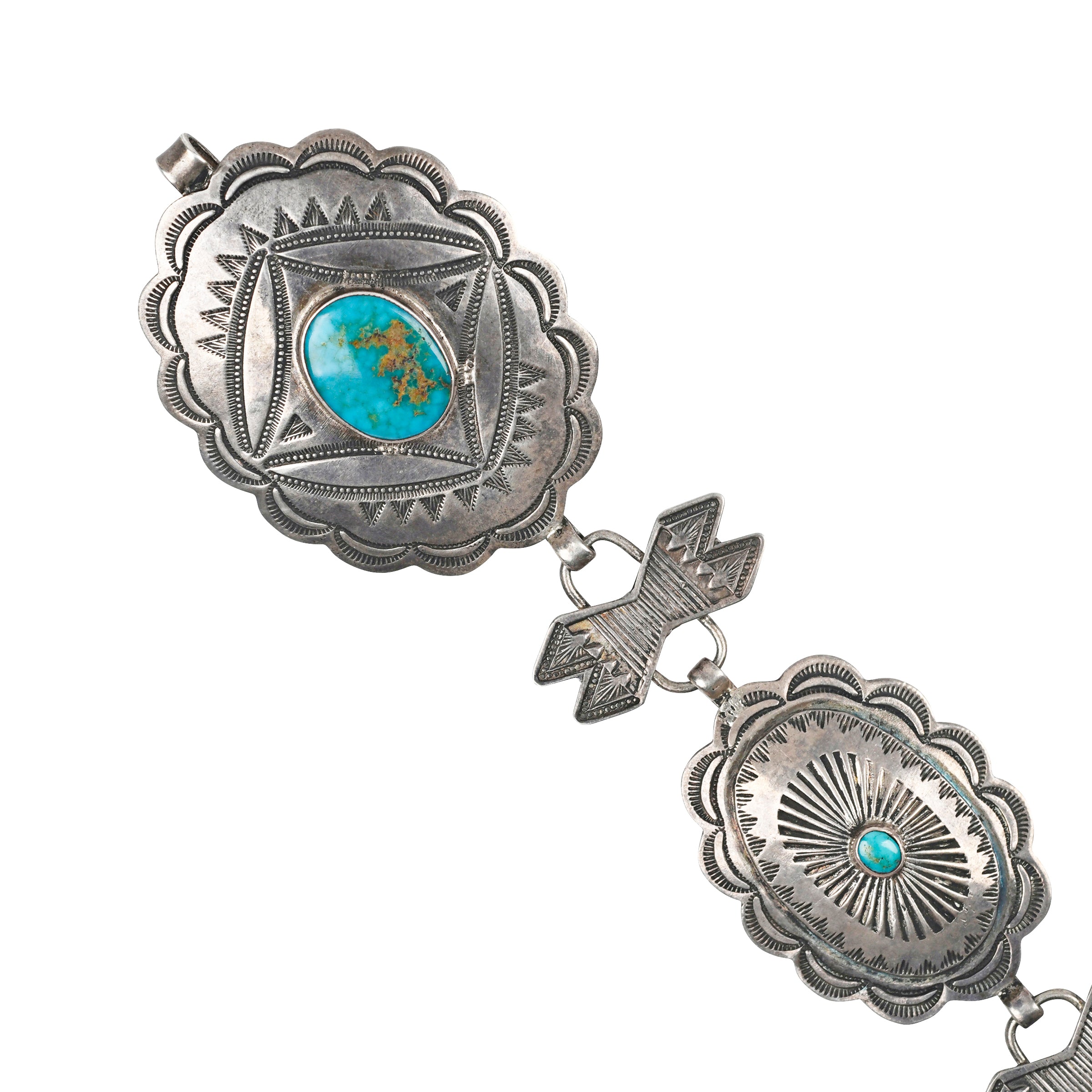 Vintage Navajo Blue Gem Link Concho Belt, sterling silver, native, made in USA, Blue Gem turquoise, accessory, wild west