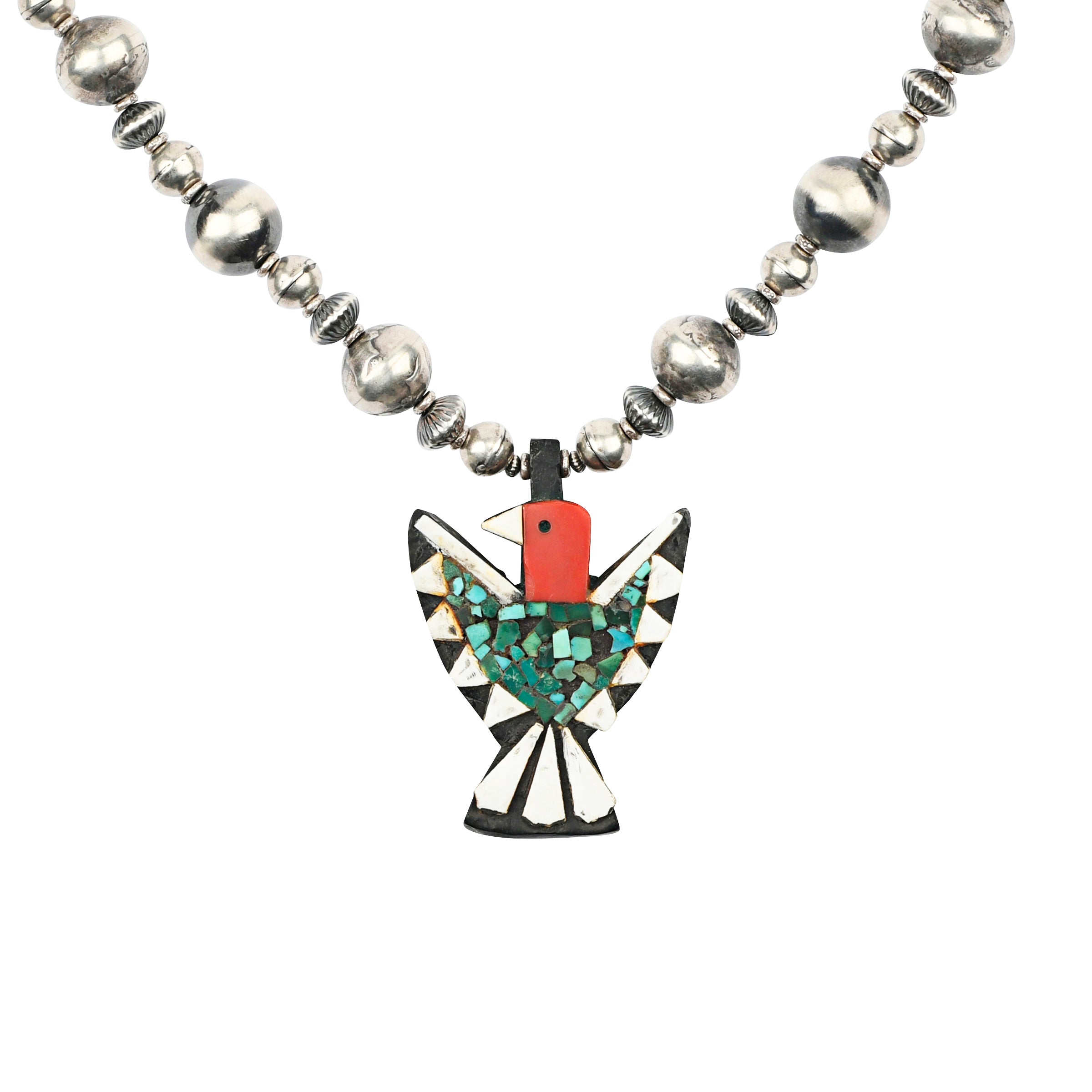 A necklace featuring a vintage Battery Bird Pendant accompanied by vintage inspired beading on chain