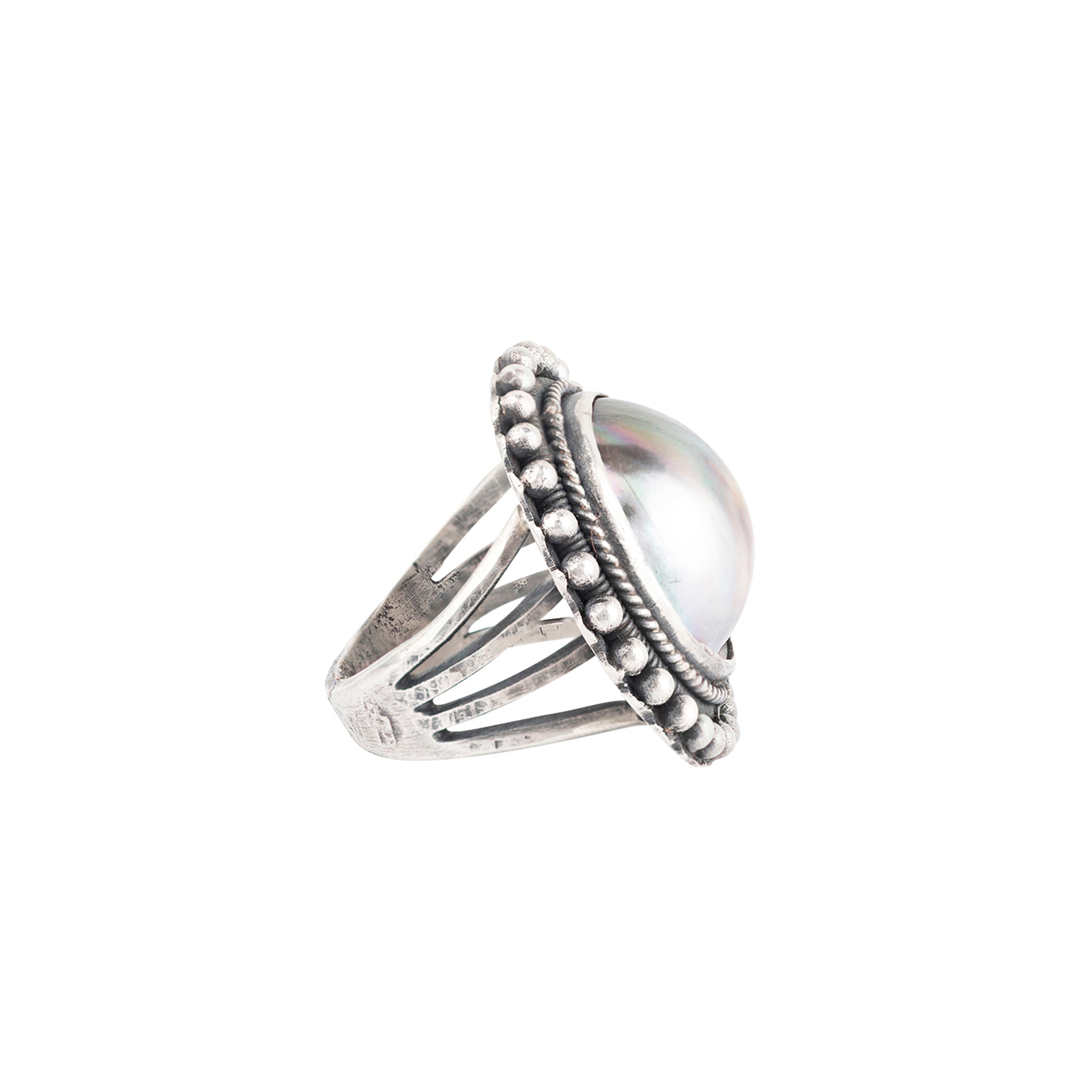 Nomad, ring, pearl, sterling silver, split shank