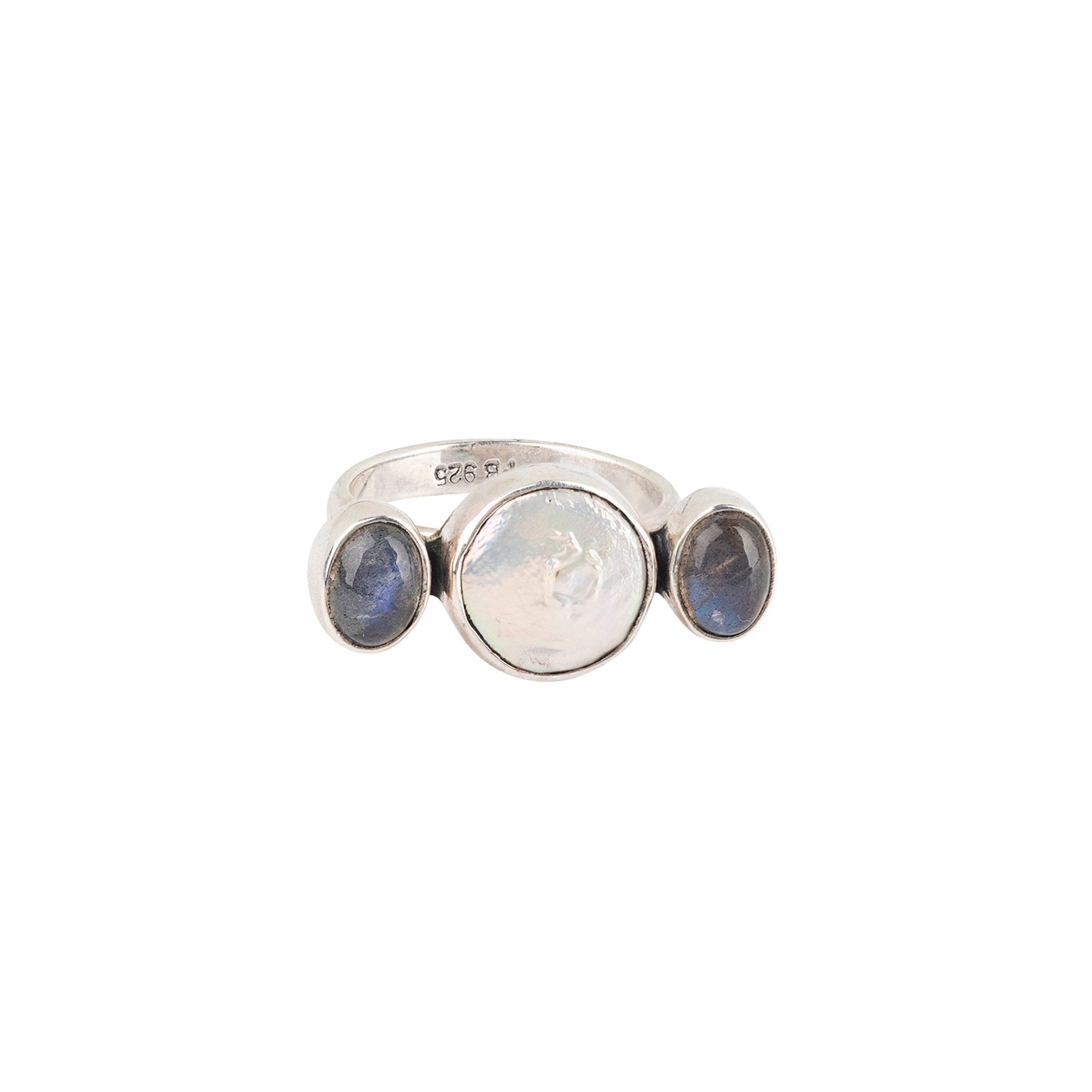 Nomad, pearl, sterling silver, ring, labradorite