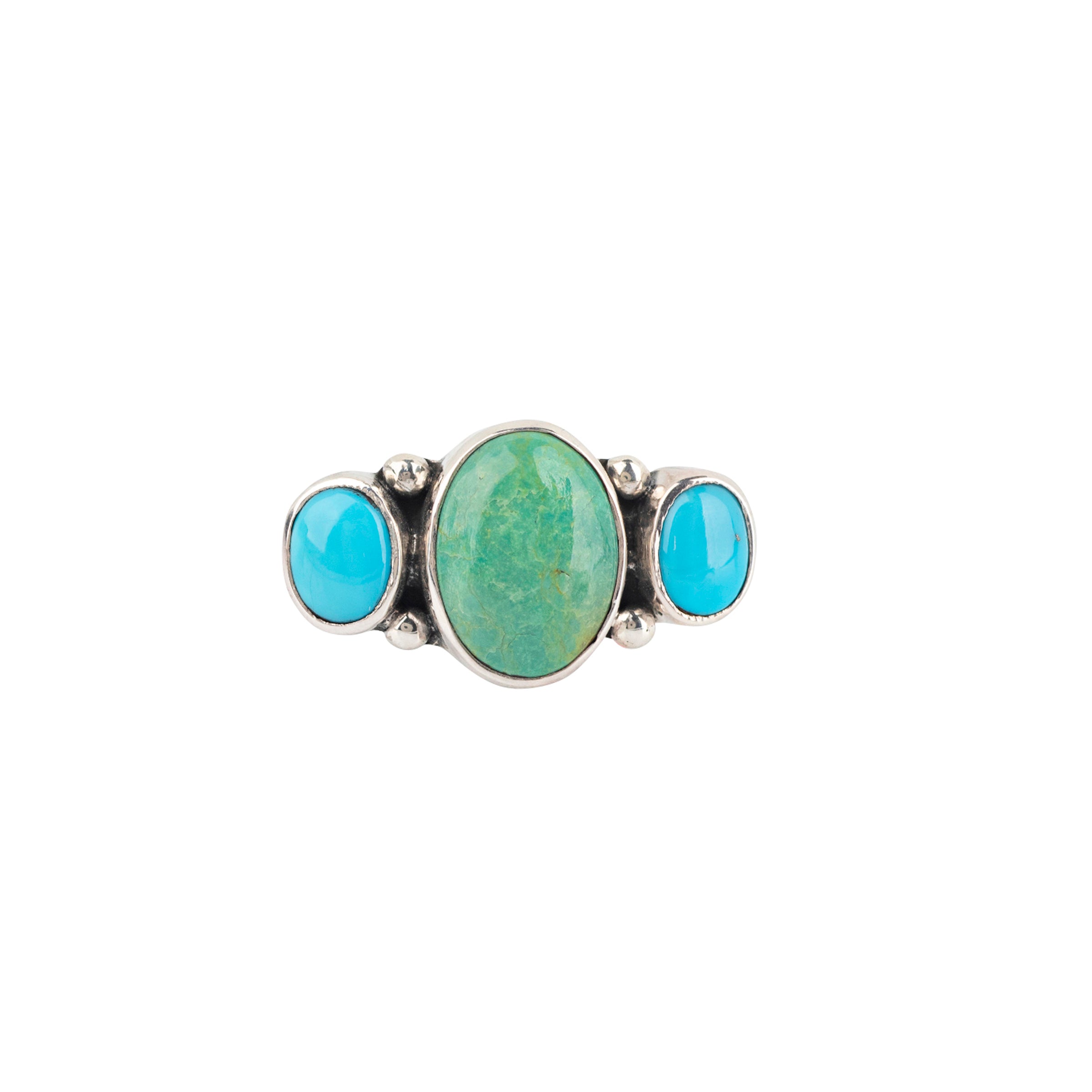 Nomad, ring, sterling silver, blue turquoise, green turquoise