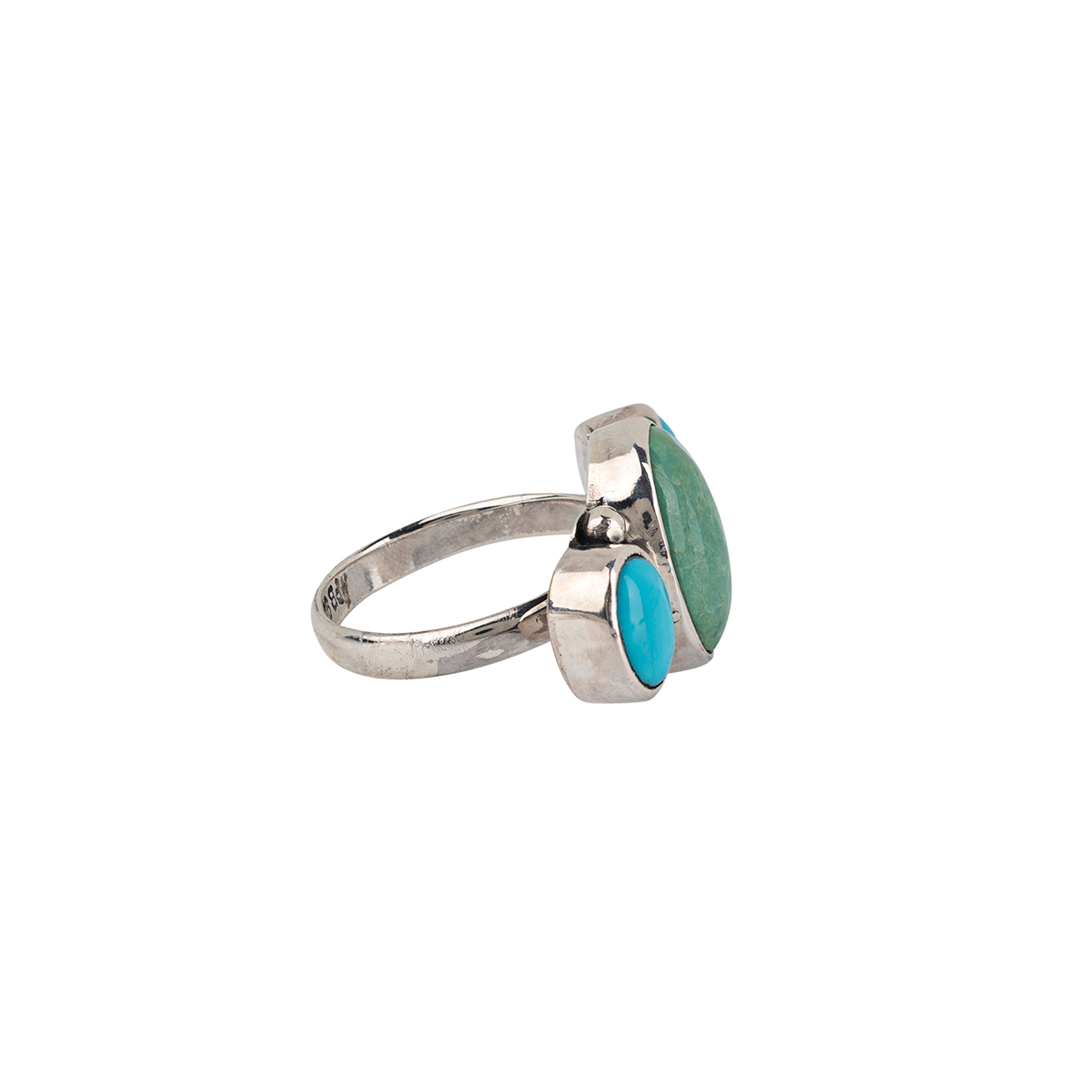 Nomad, ring, sterling silver, blue turquoise, green turquoise