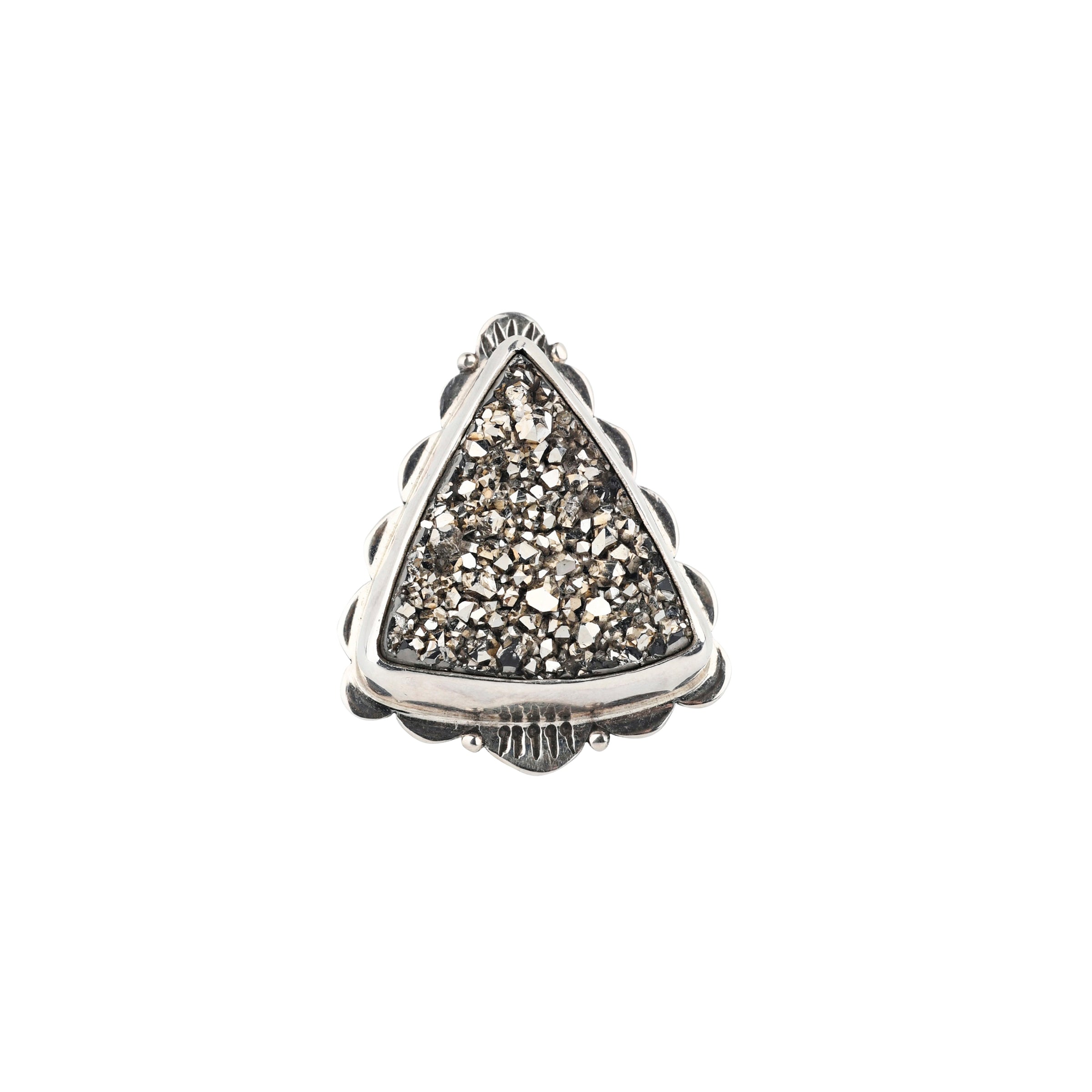 Sterling silver ring with rough cut druzy stone.