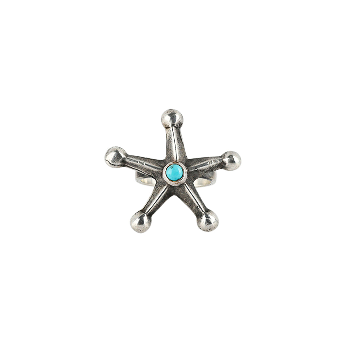 Vintage Navajo Sterling Silver star ring with Blue Turquoise as the centerpiece.