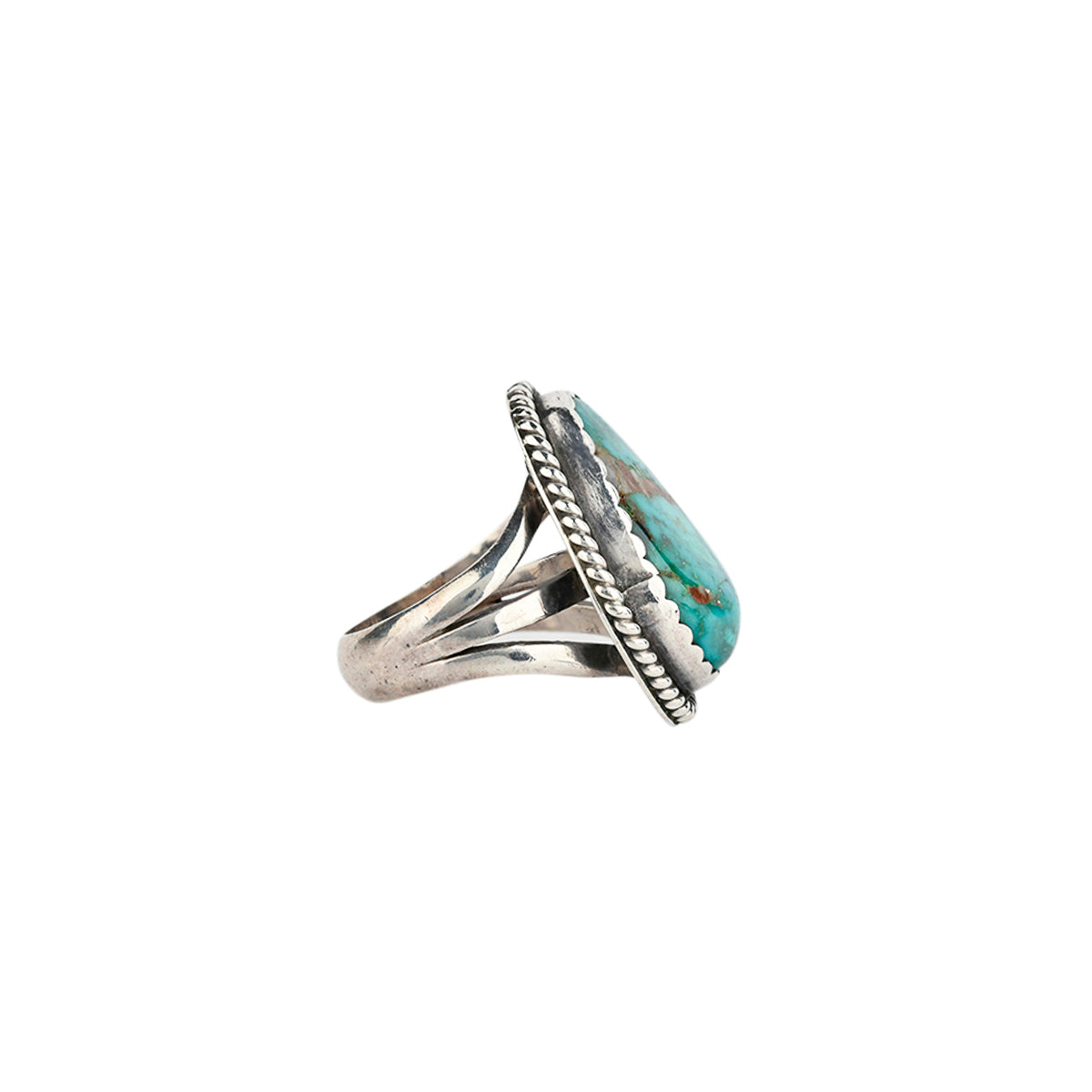 A vintage Navajo, freeform Blue Turquoise ring set in Sterling Silver
