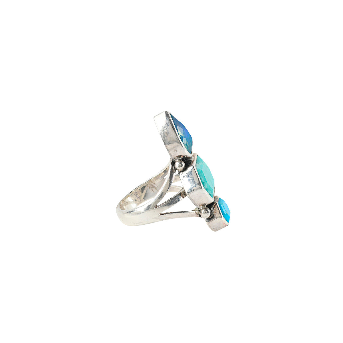 Sterling silver stacked opal and turquoise ring