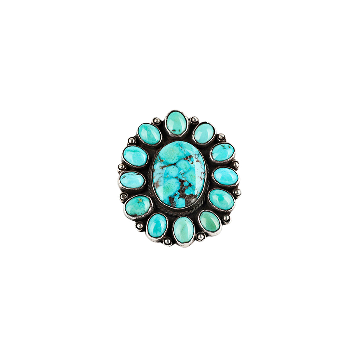 A large Santa Fe style ring adorned with Blue Turquoise set in Sterling silver