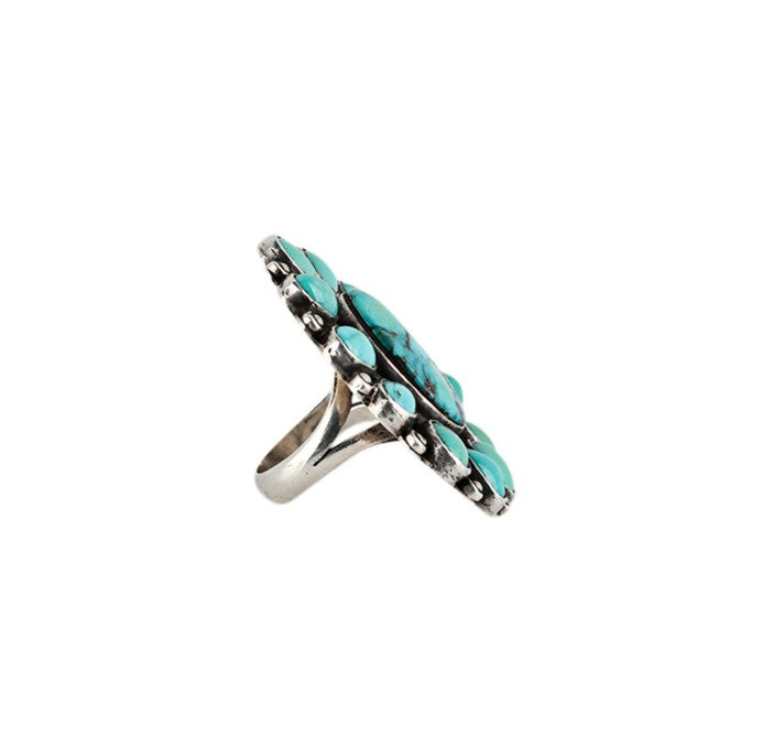 A large Santa Fe style ring adorned with Blue Turquoise set in Sterling silver