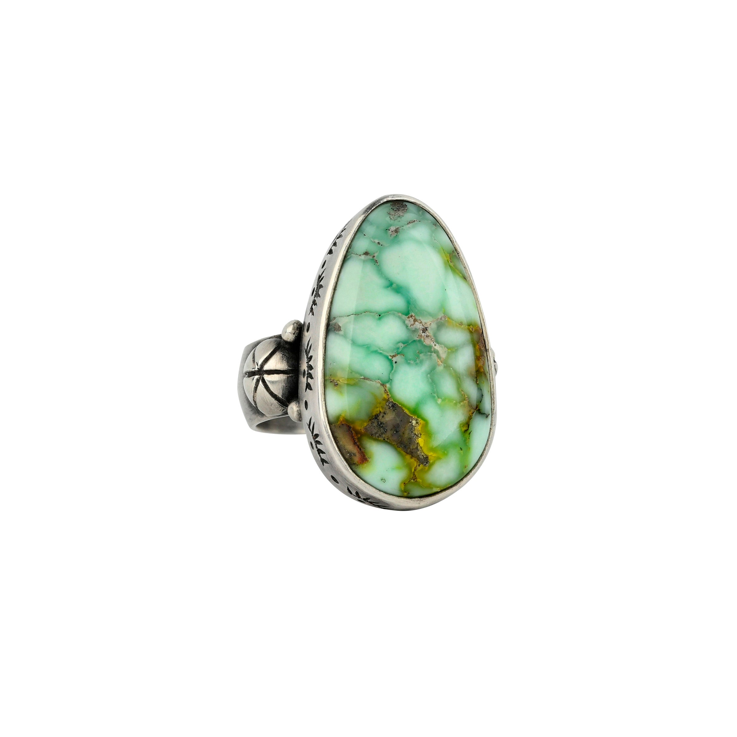 Lake Carico Turquoise stone set in sterling silver with stamped details