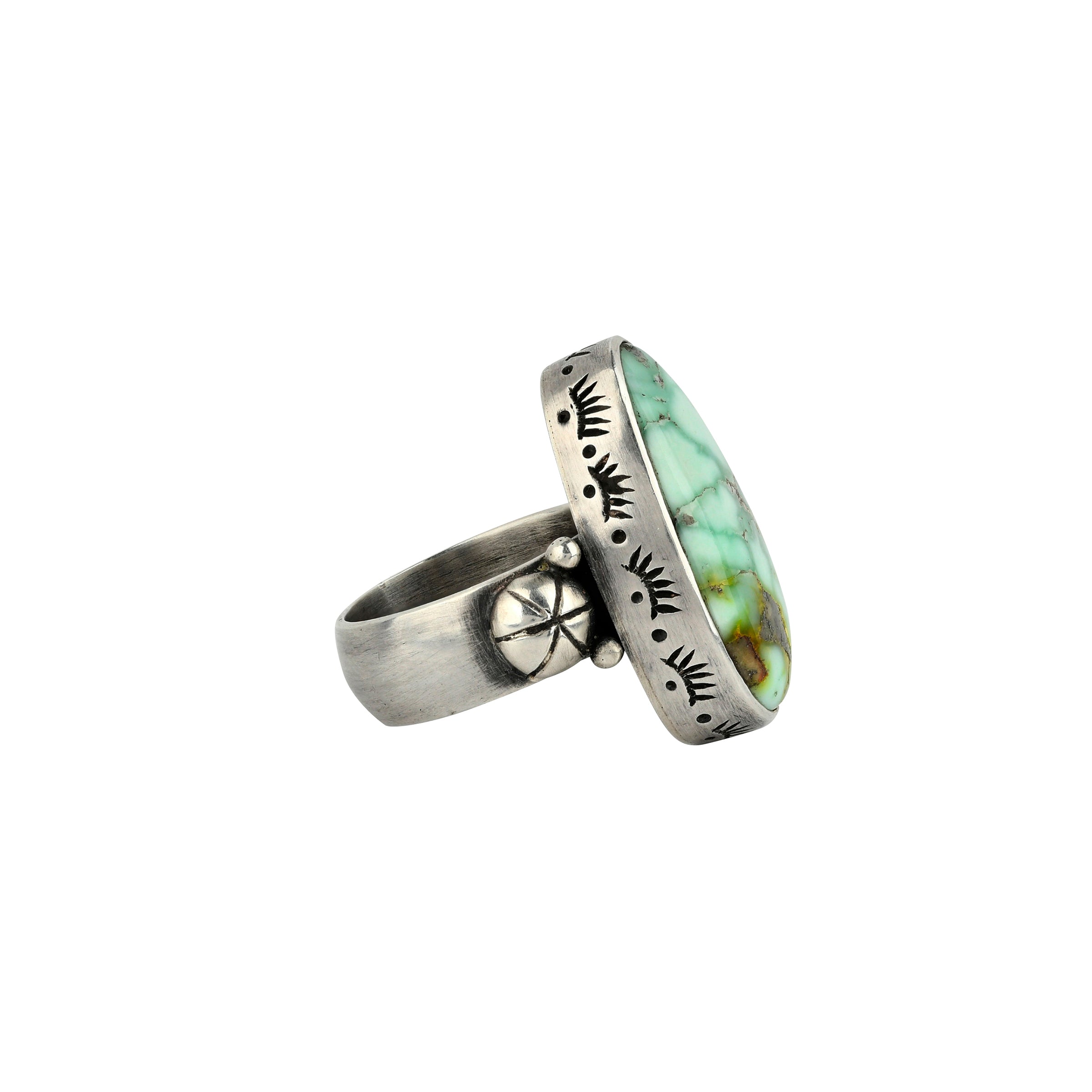 Lake Carico Turquoise stone set in sterling silver with stamped details