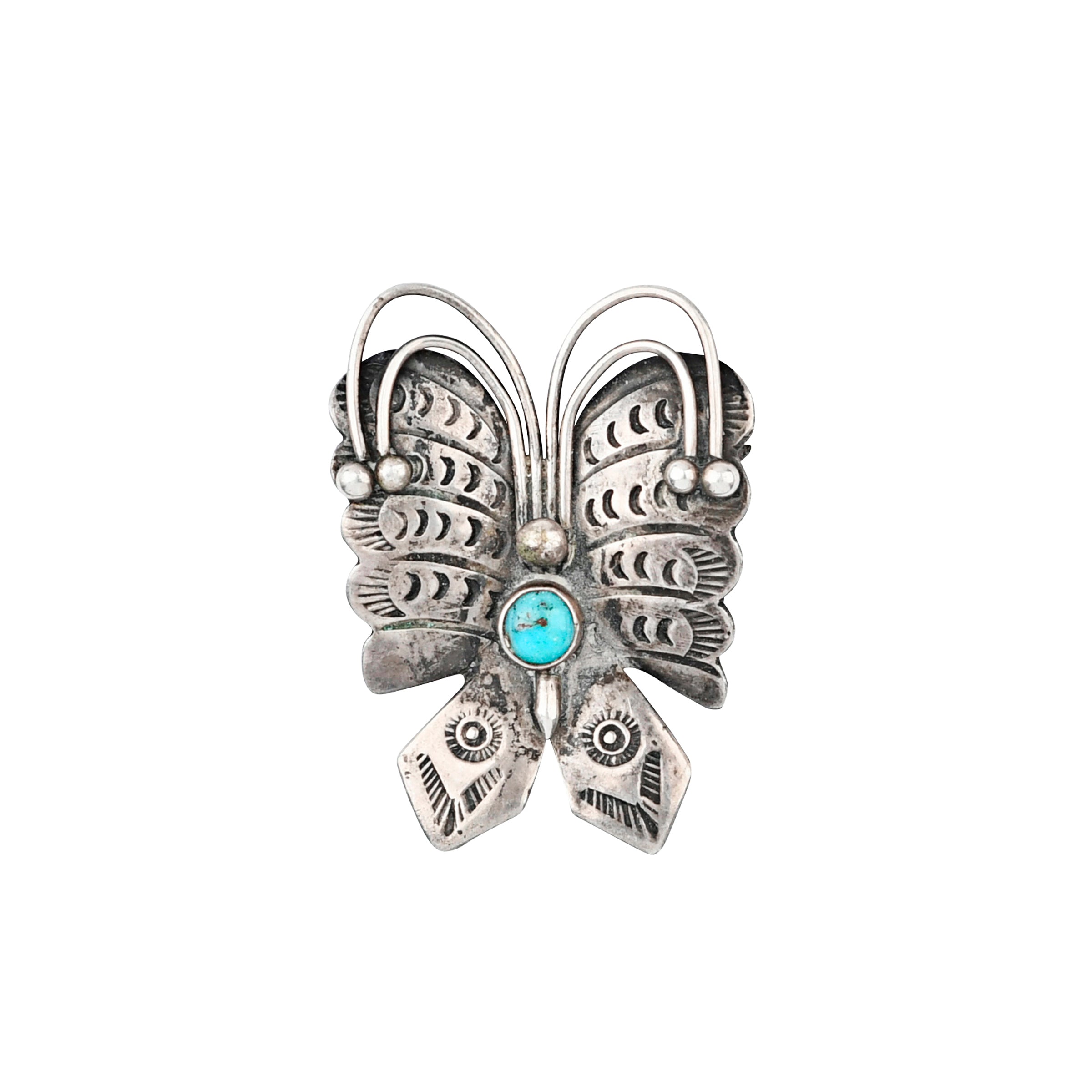 vintage navajo butterfly pin, sterling silver with turquoise