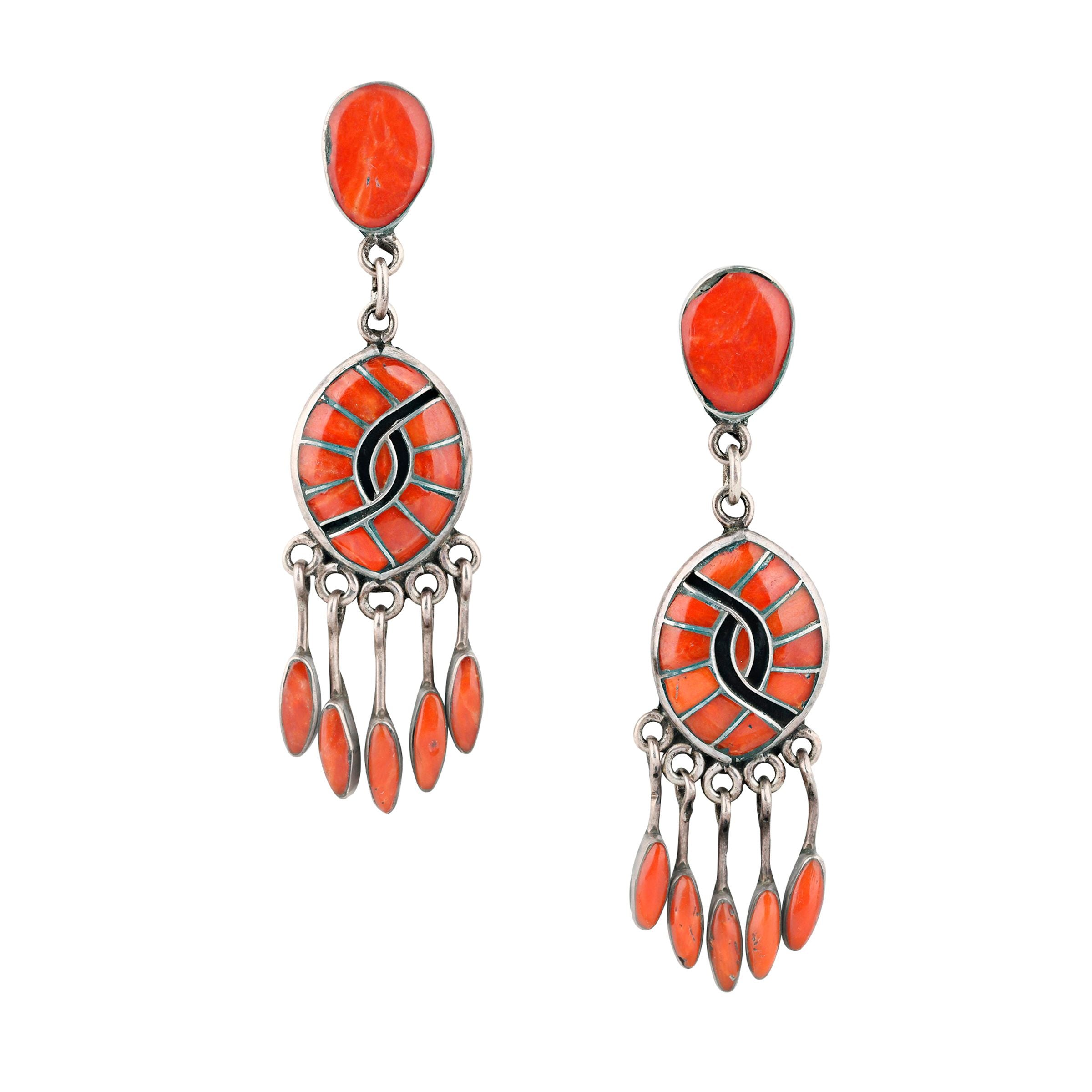 Vintage Zuni Coral Earrings, C. 1950's