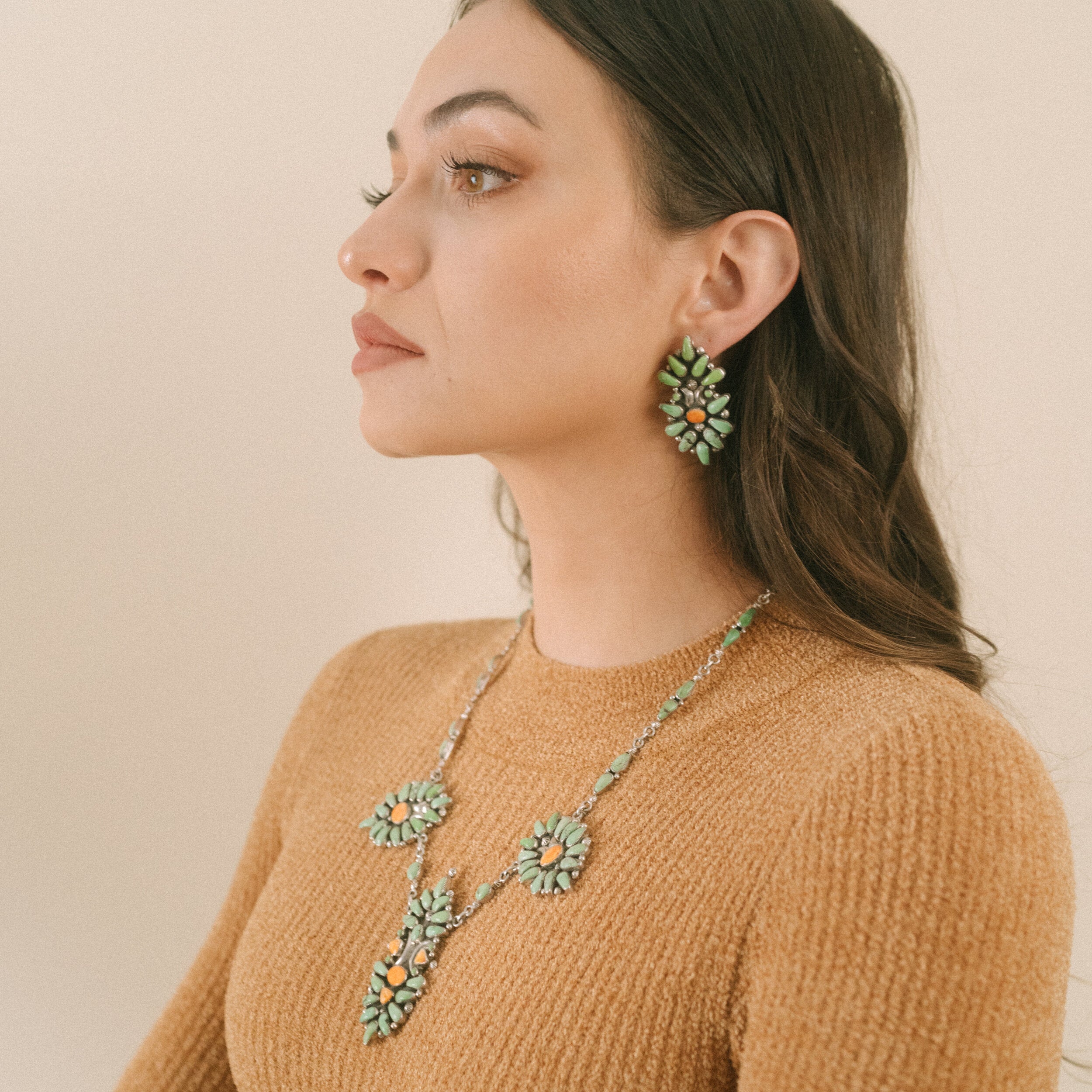 Jenni Vicente Damali Turquoise and Spondylus Shell Necklace and Earring Set