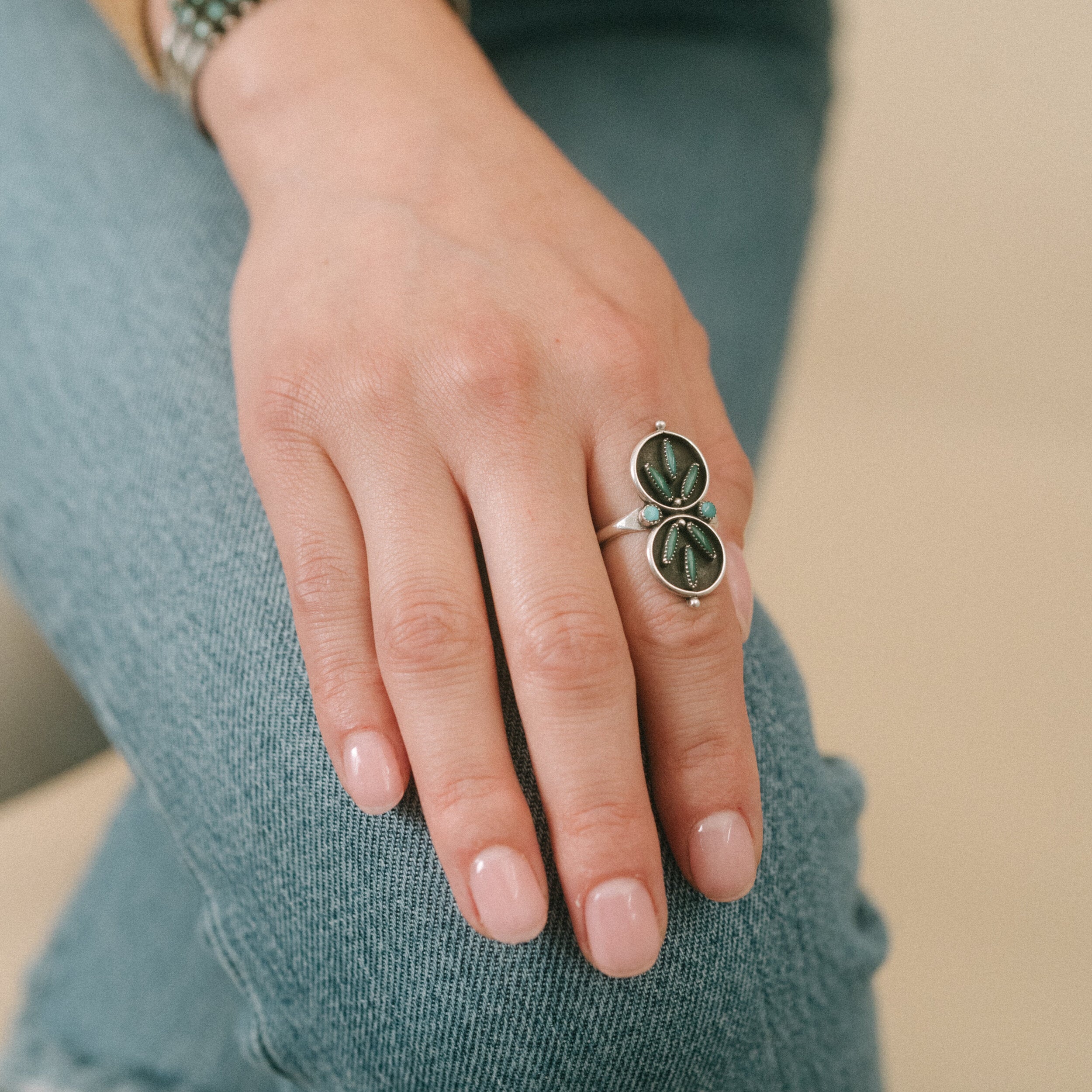 Vintage Zuni Turquoise Ring, c. 1960's - Size 6 1/2