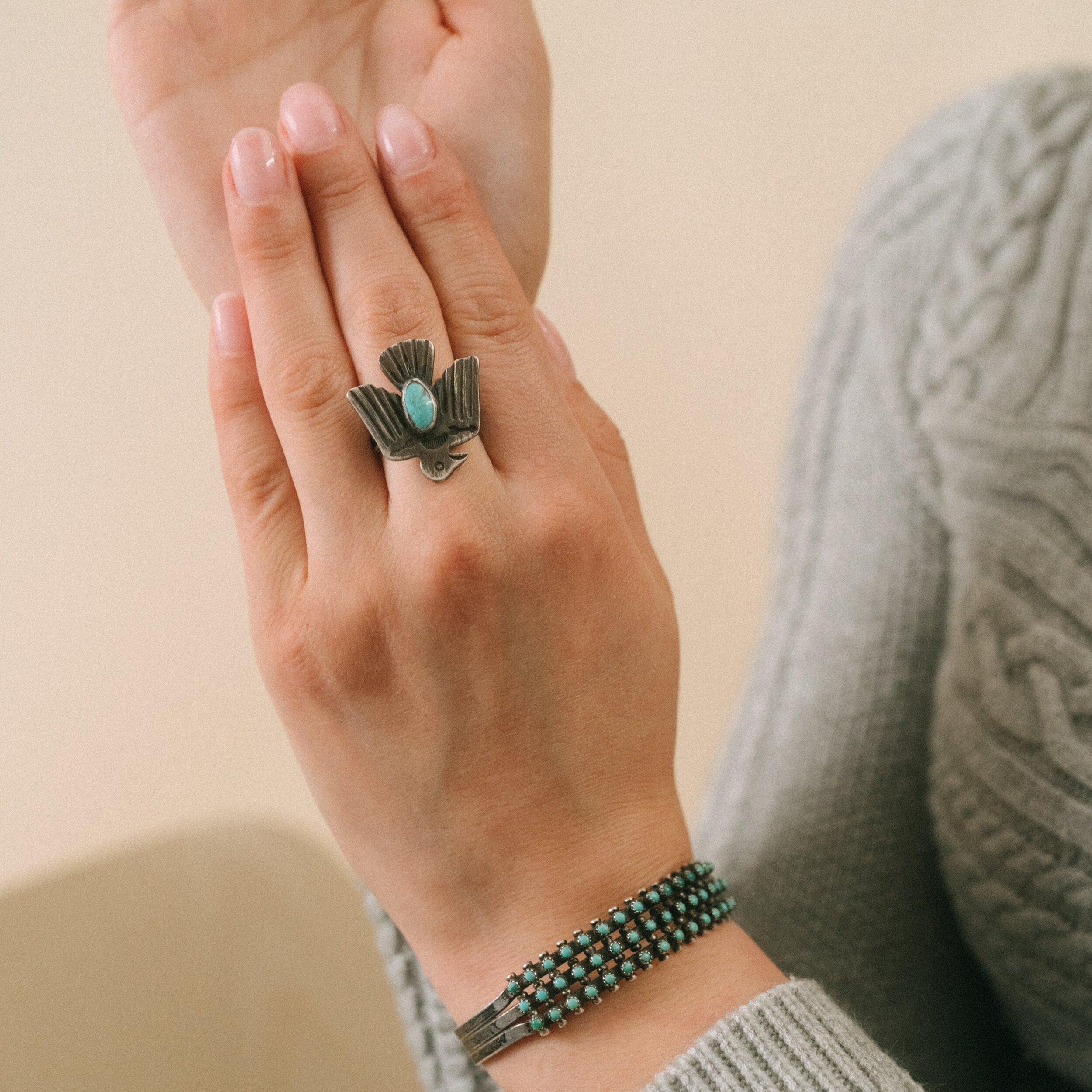 Vintage Zuni Sawtooth Bezel Three Row Cuff, c. 1930's