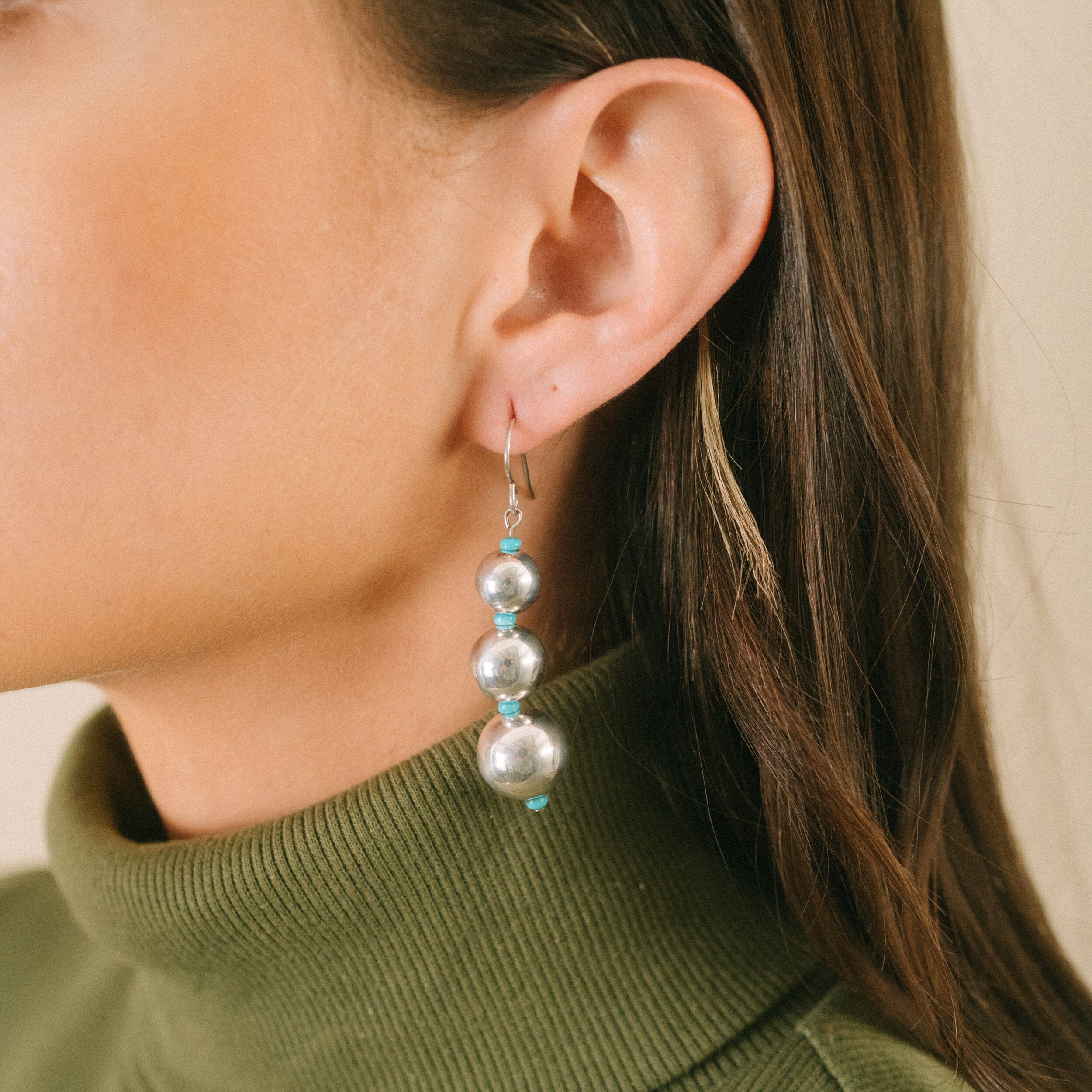 Sterling Silver Bead and Turquoise Earrings