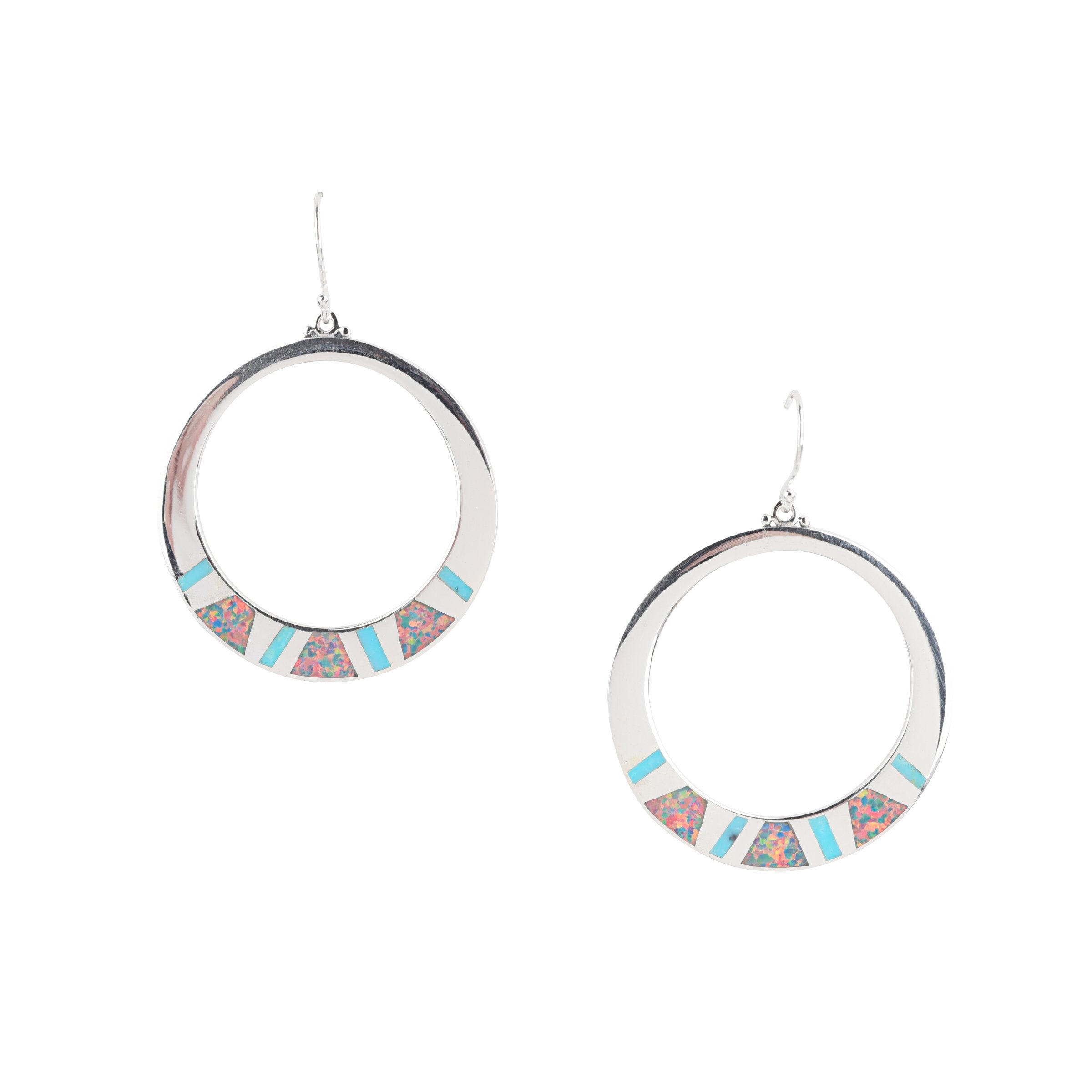 Inlay Silver Hoop Earring