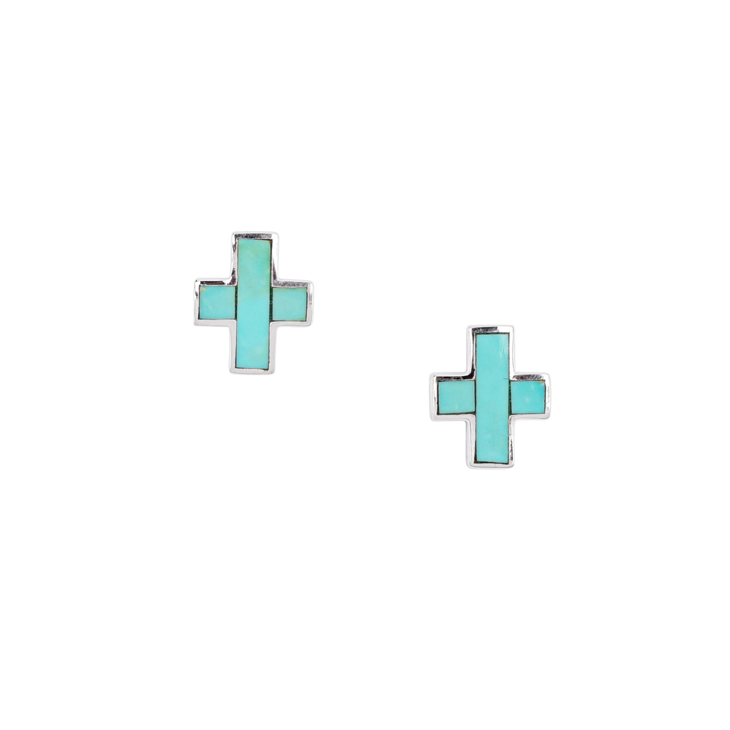 Cross Stud Earrings - Turquoise