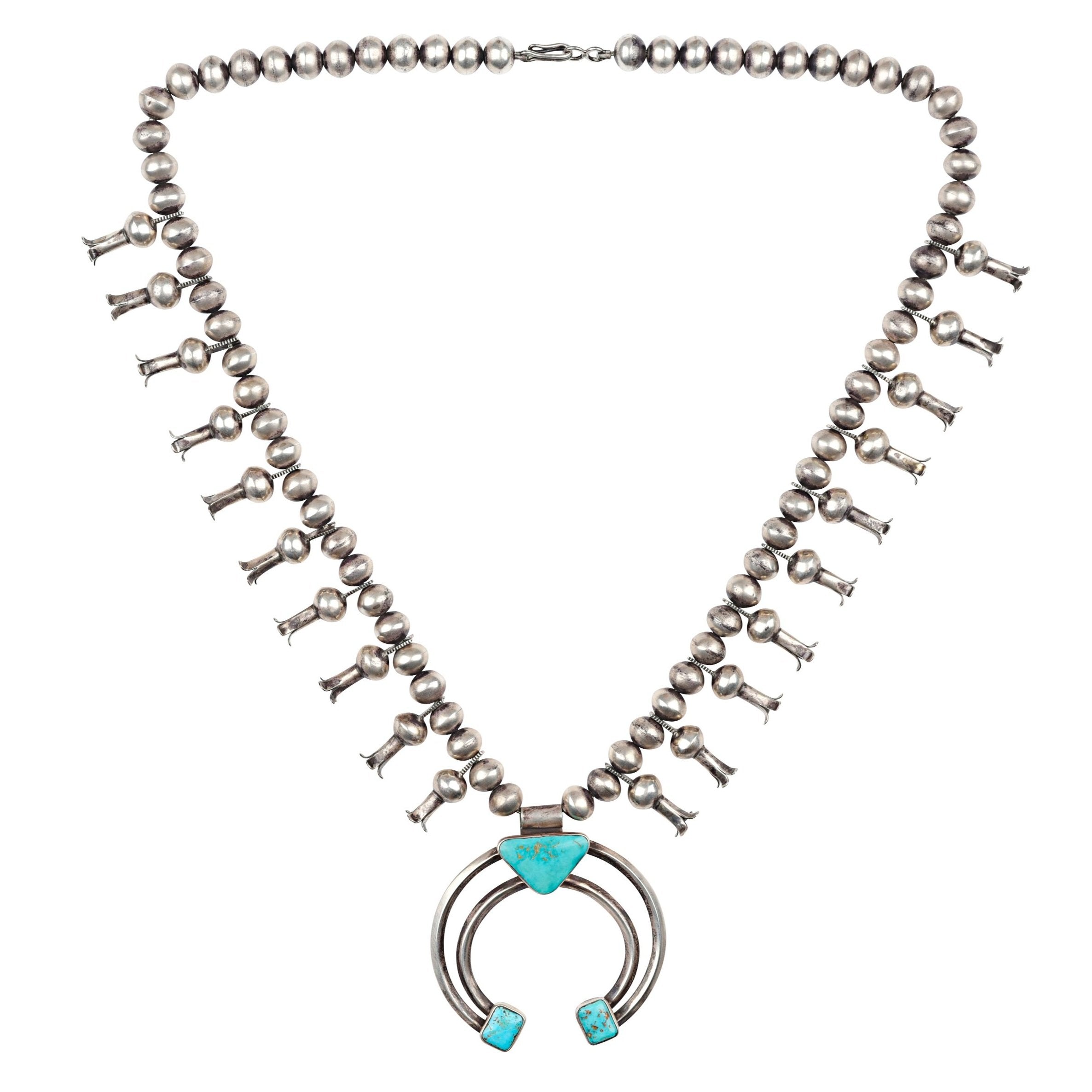 Amazon.com: Turquoise Vintage Squash Blossom Metal Statement Necklace/w  Earrings No.530: Clothing, Shoes & Jewelry