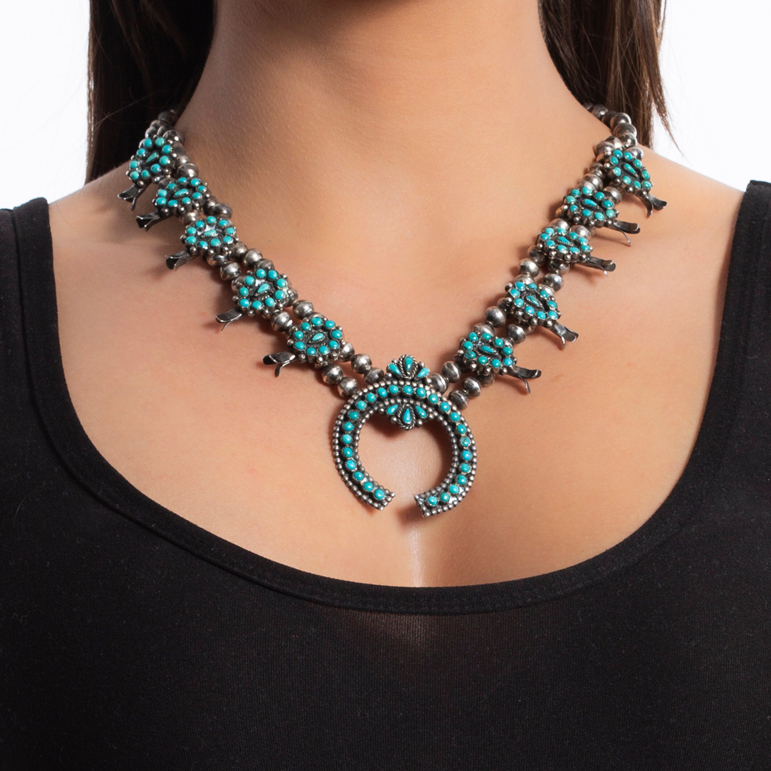 Vintage Zuni Squash Blossom Necklace, c. 1950