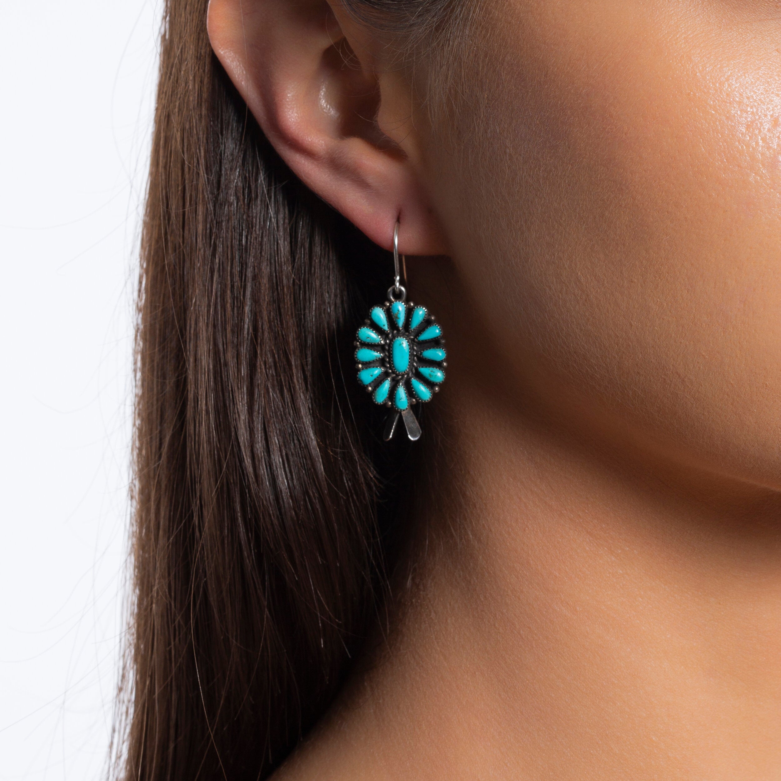 Vintage Zuni Easter Blue Petit Point Earrings, c. 1950