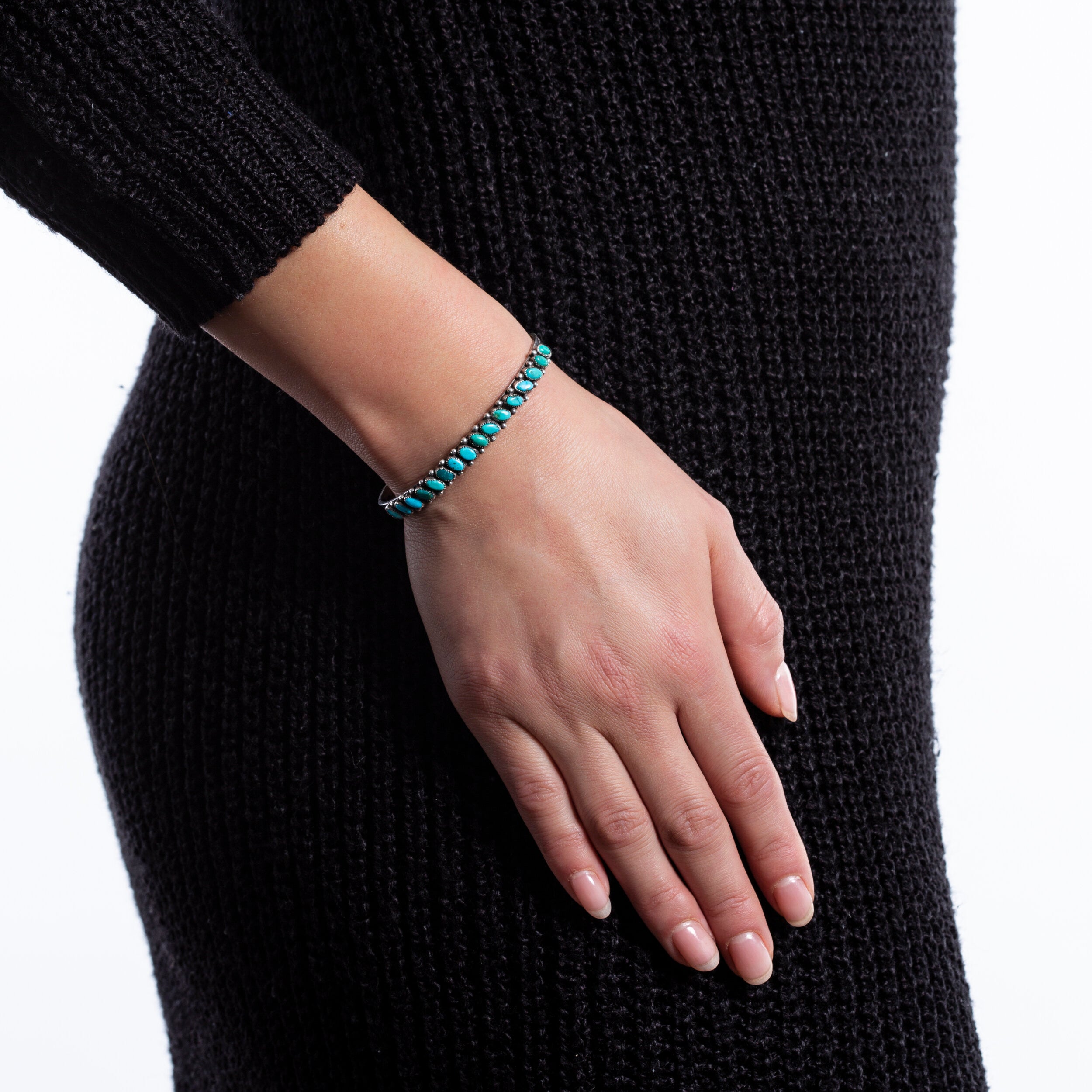 Vintage Zuni Stamped Row Cuff With Turquoise, c. 1940