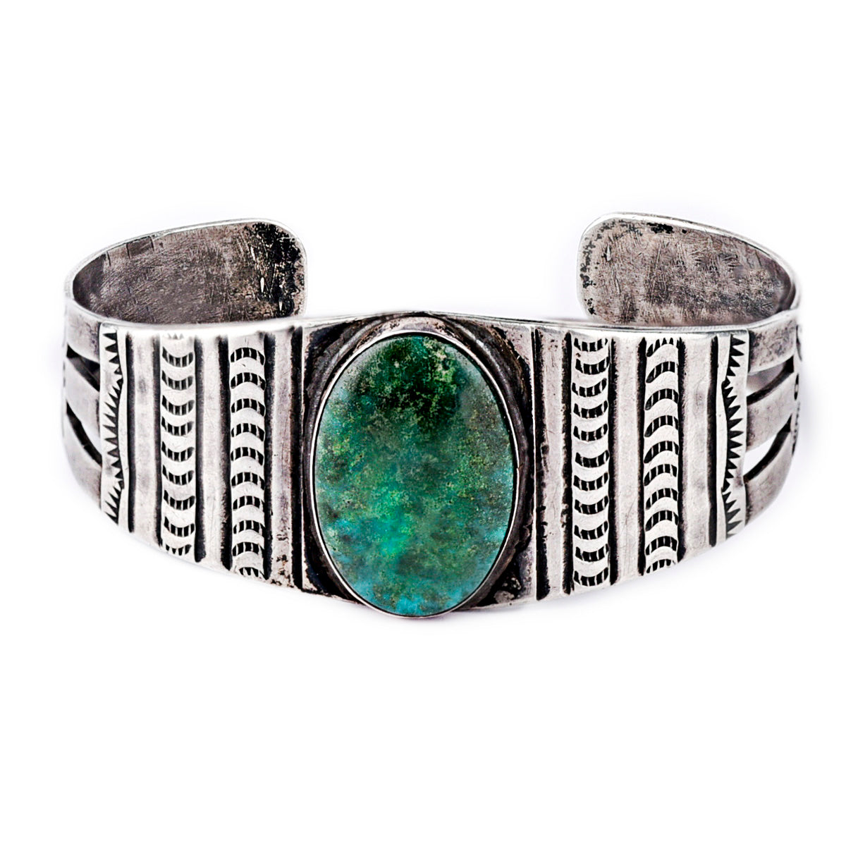 Vintage 1920's Stamped Cuff with Green Turquoise 
