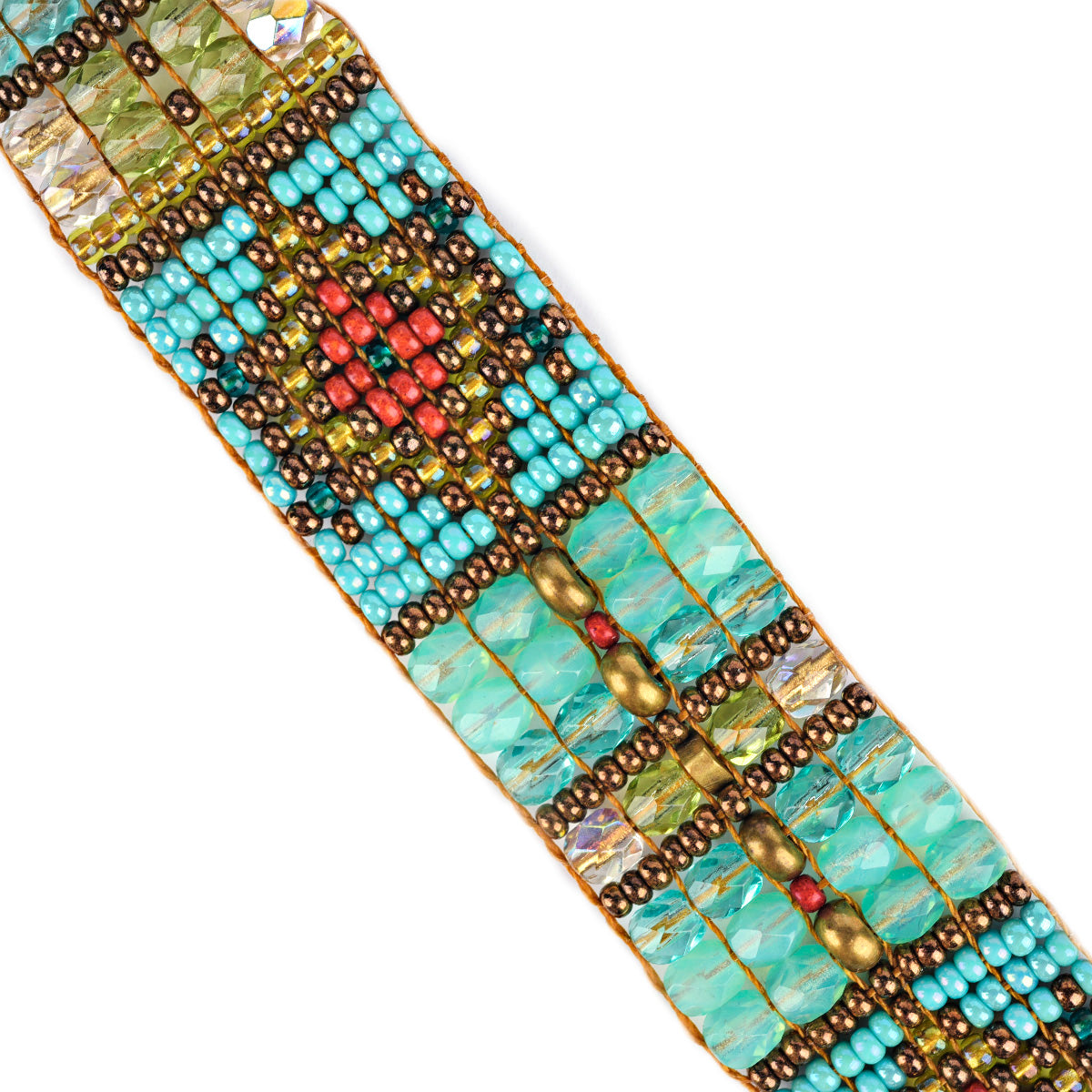 Chili Rose Beaded Bracelet with Inlaid Turquoise