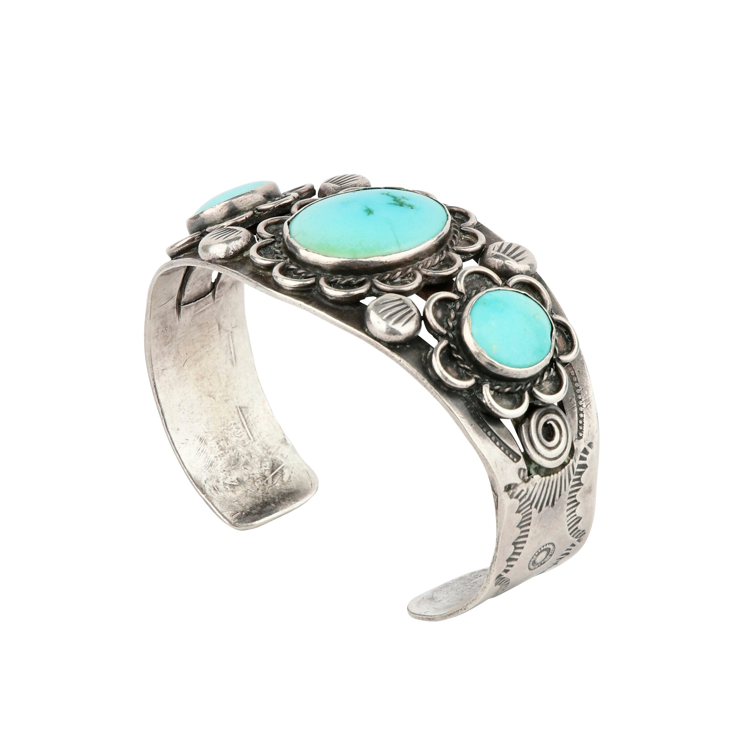 Vintage Tres Flores Turquoise Cuff, c. 1950's