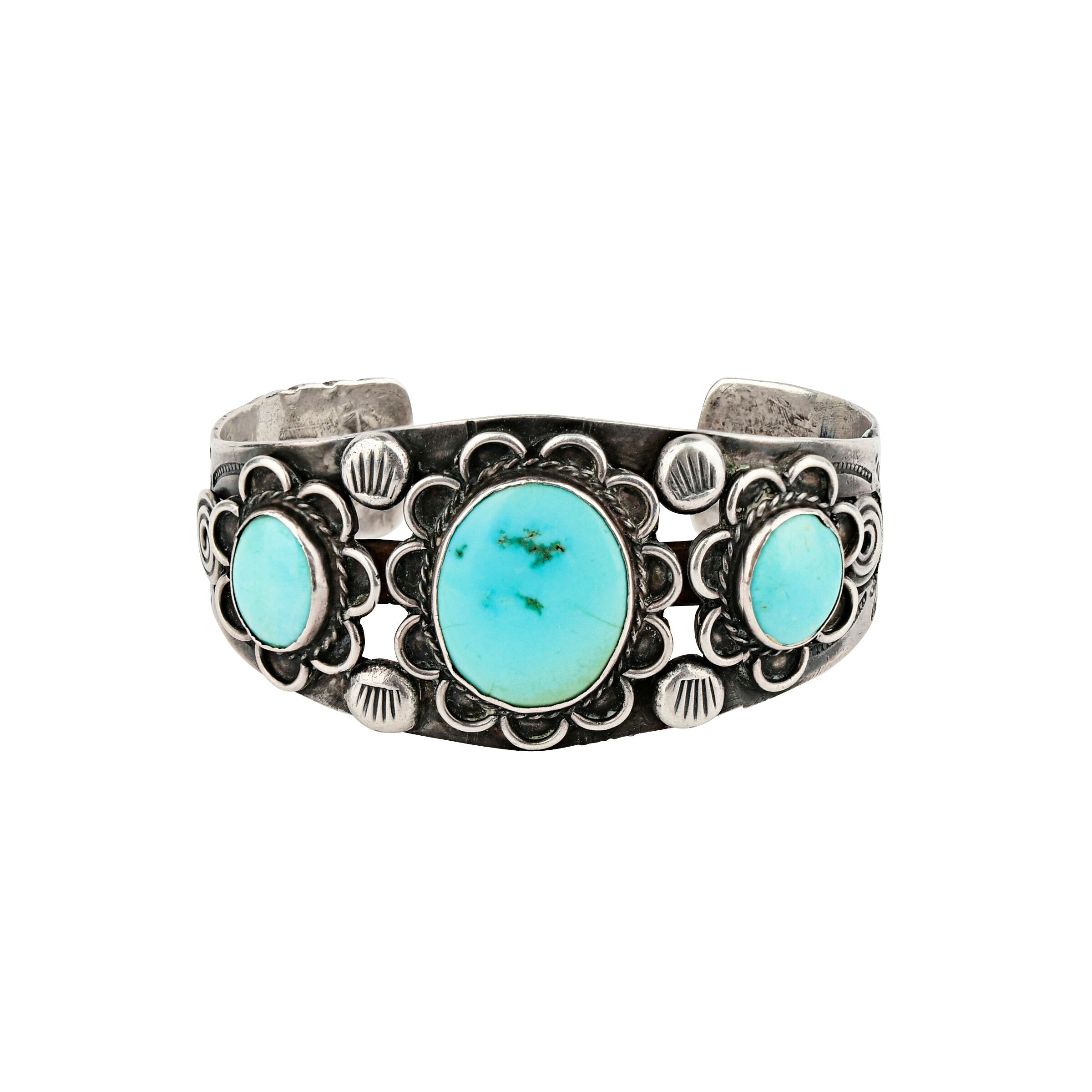 Vintage Tres Flores Turquoise Cuff, c. 1950's