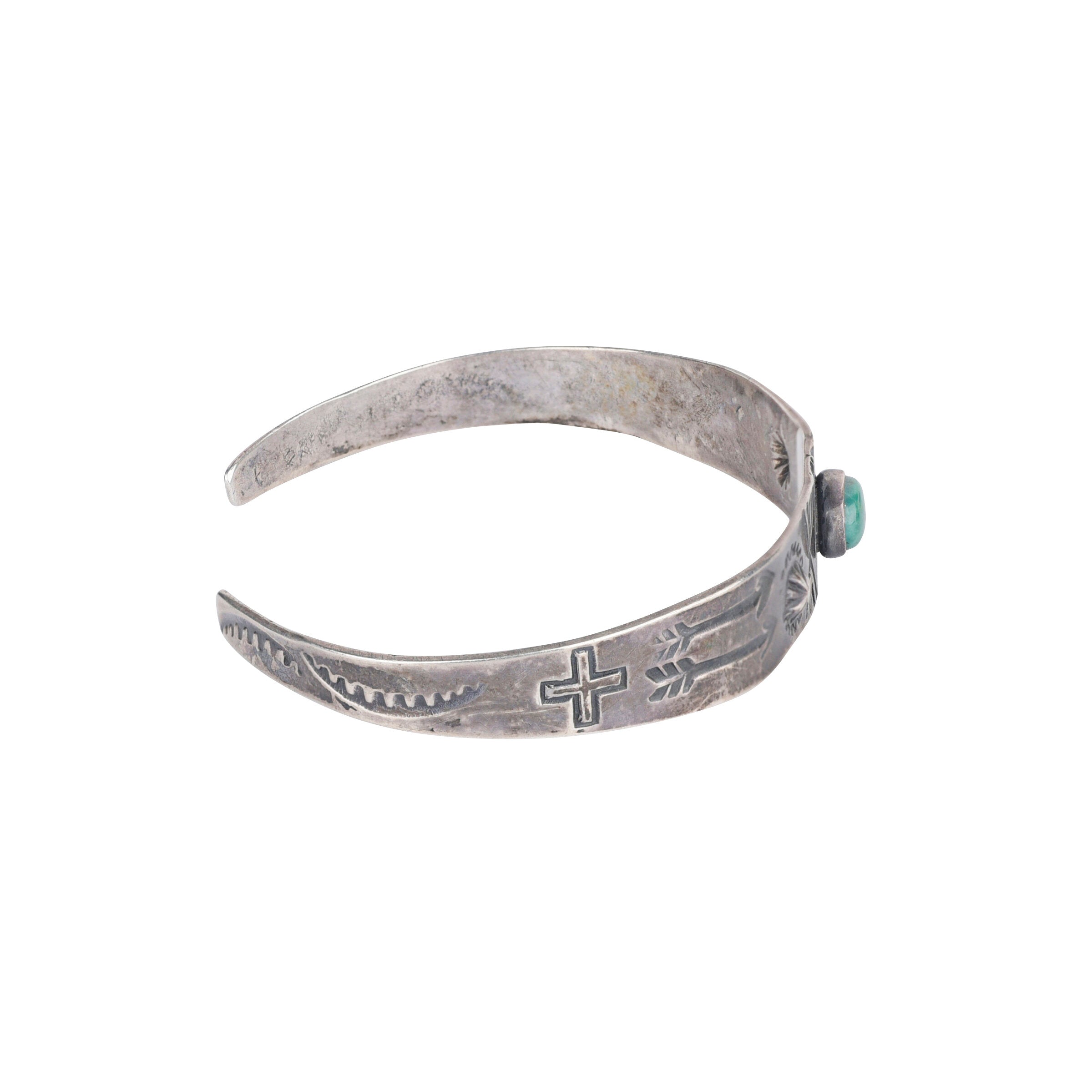 Vintage Stamped Silver Turquoise Cuff, c. 1940's