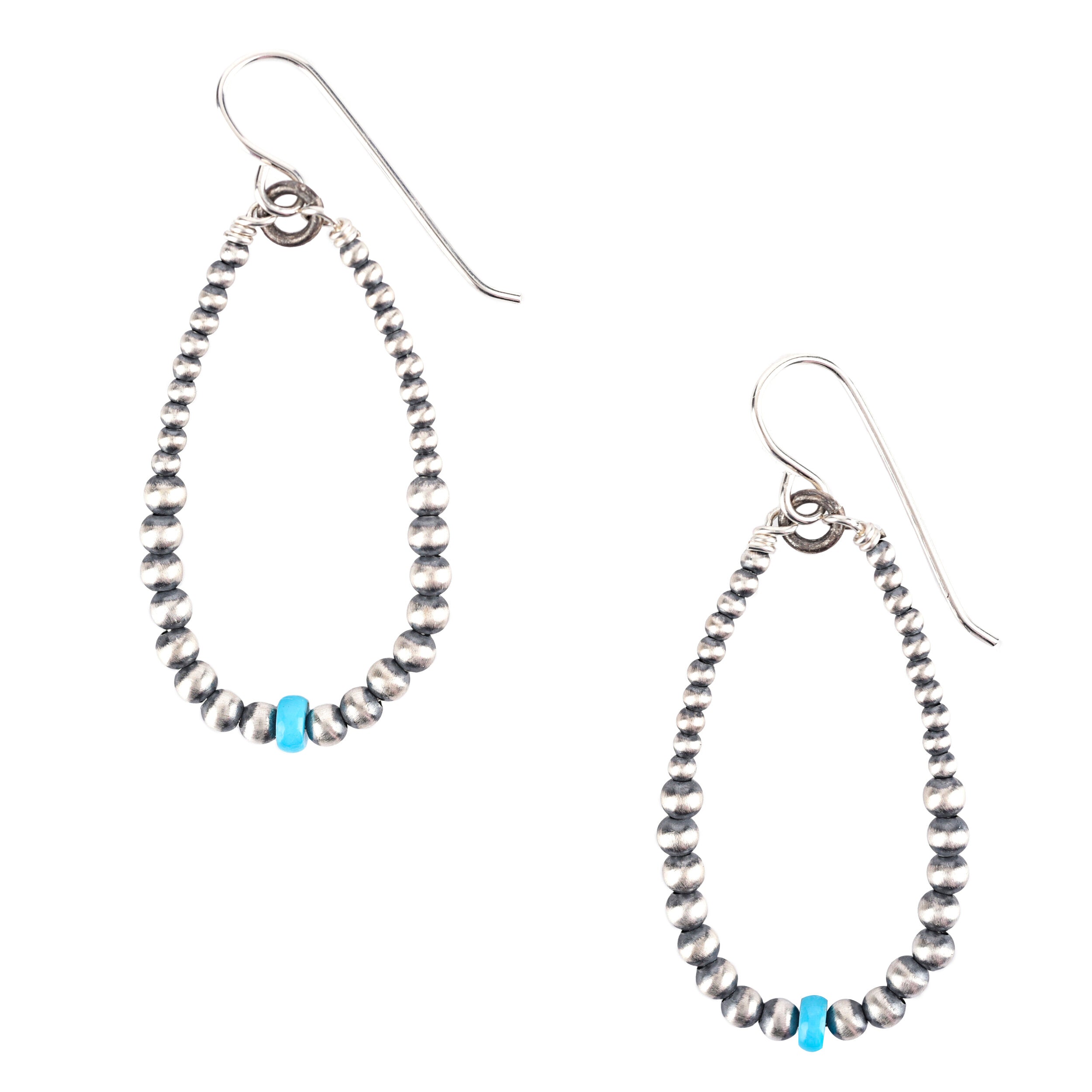 Sterling silver and blue turquoise hoop dangle earrings. 