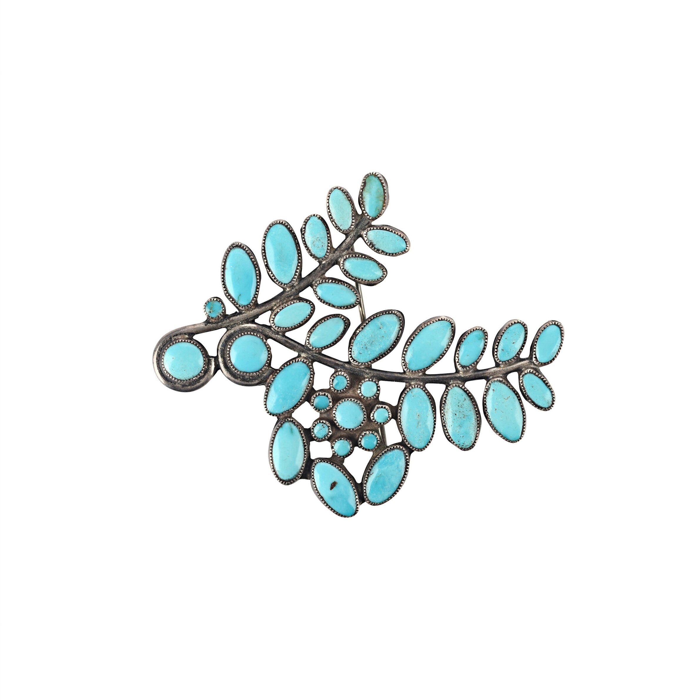 Vintage Zuni Turquoise Leaf and Flower Pin, c. 1950's