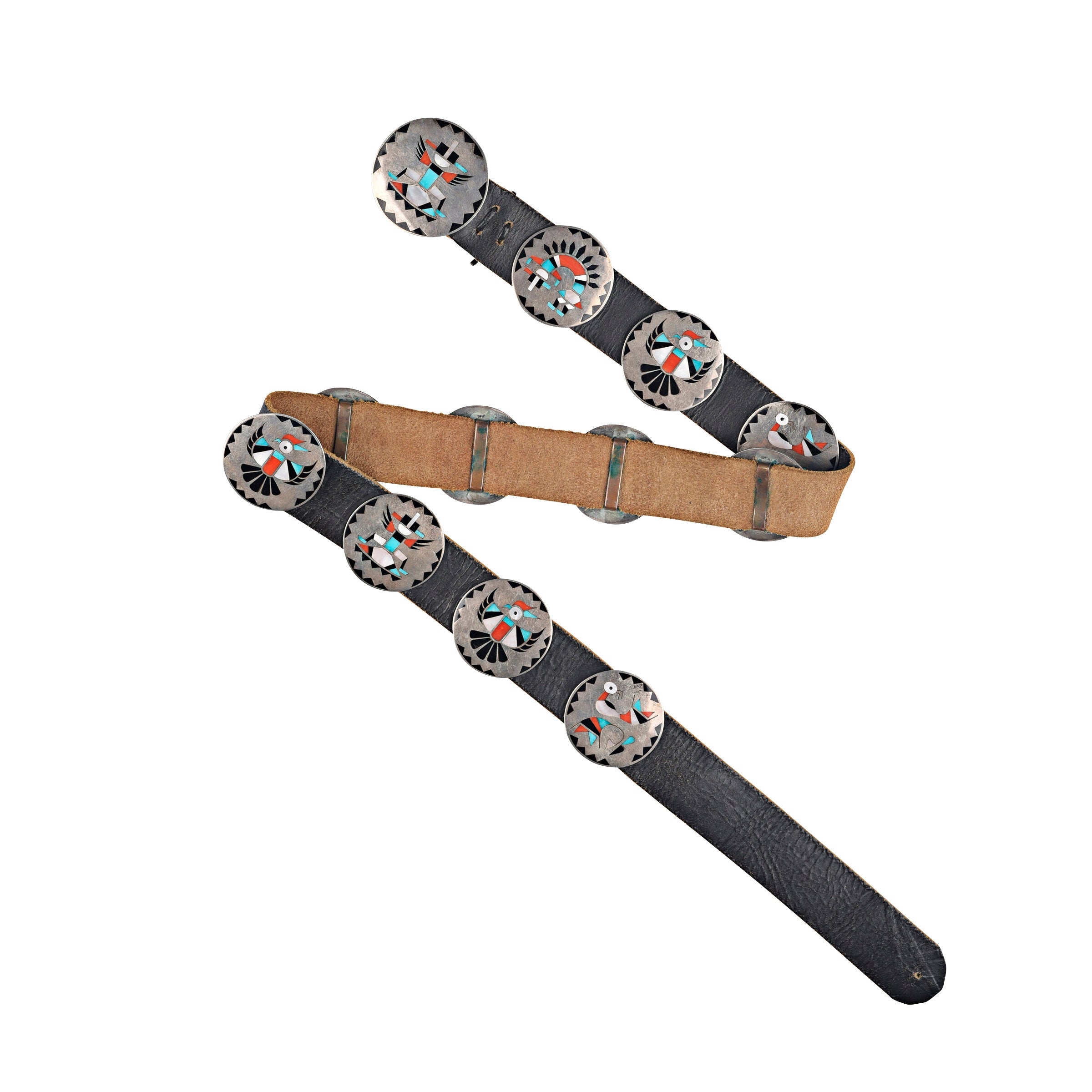 Vintage Zuni Inlay Concho Belt, c. 1950's