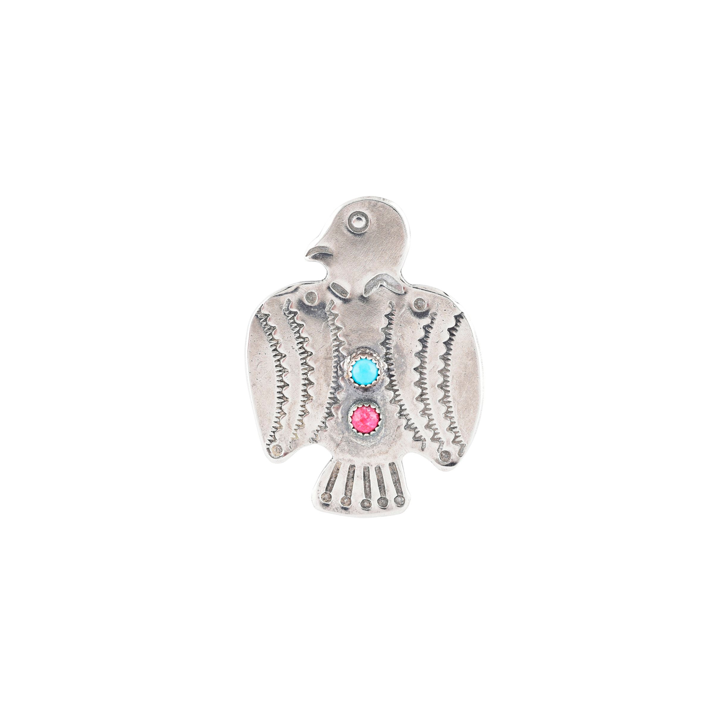 チ*ル様 インディアンブローチ✴︎Peyote Bird Designs1940 Turquoise Coral Chip Inlay Old Pawn Peyote Bird Squash Blossom