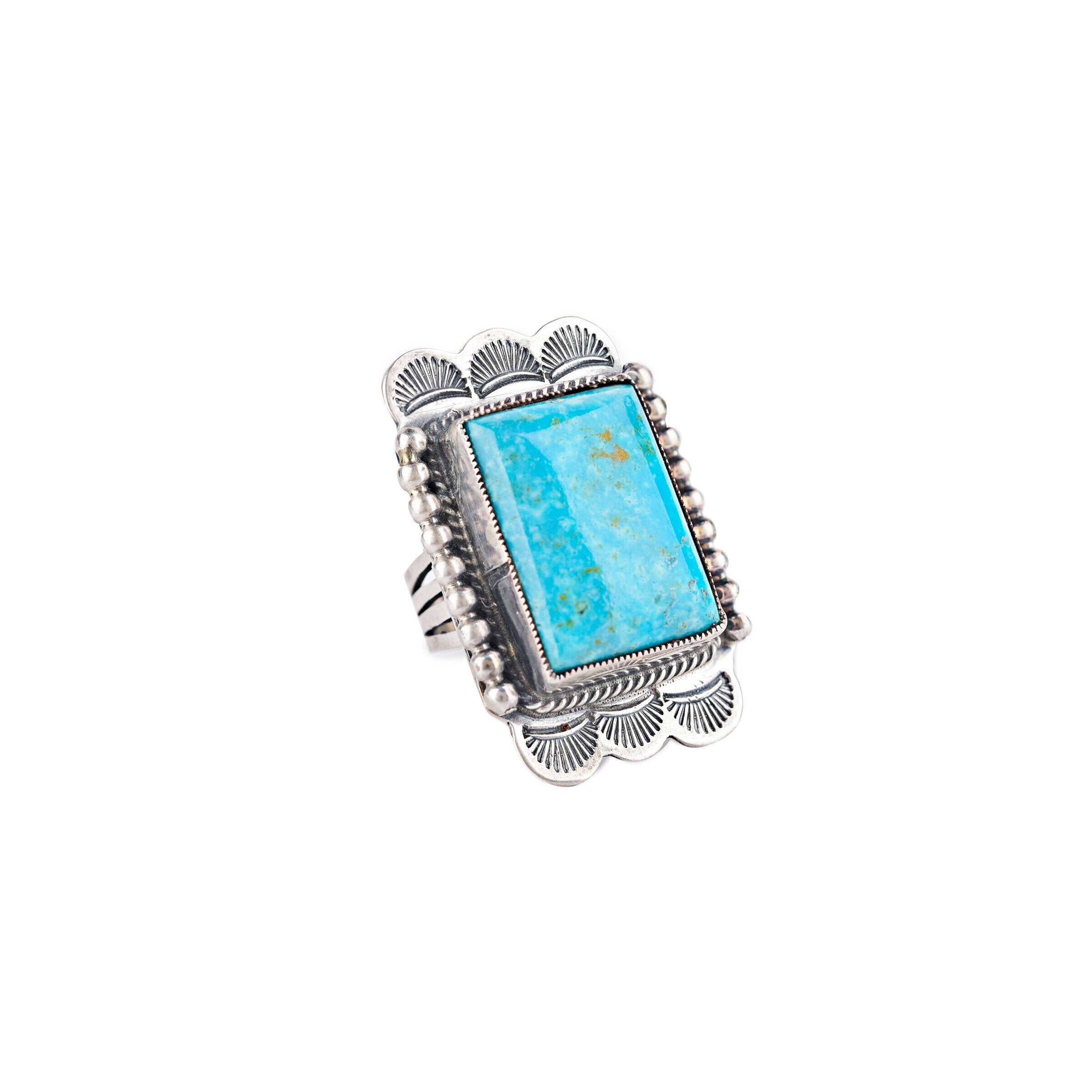 Sterling silver and blue turquoise signet ring from artisan Leo Feeney. Made in USA. 