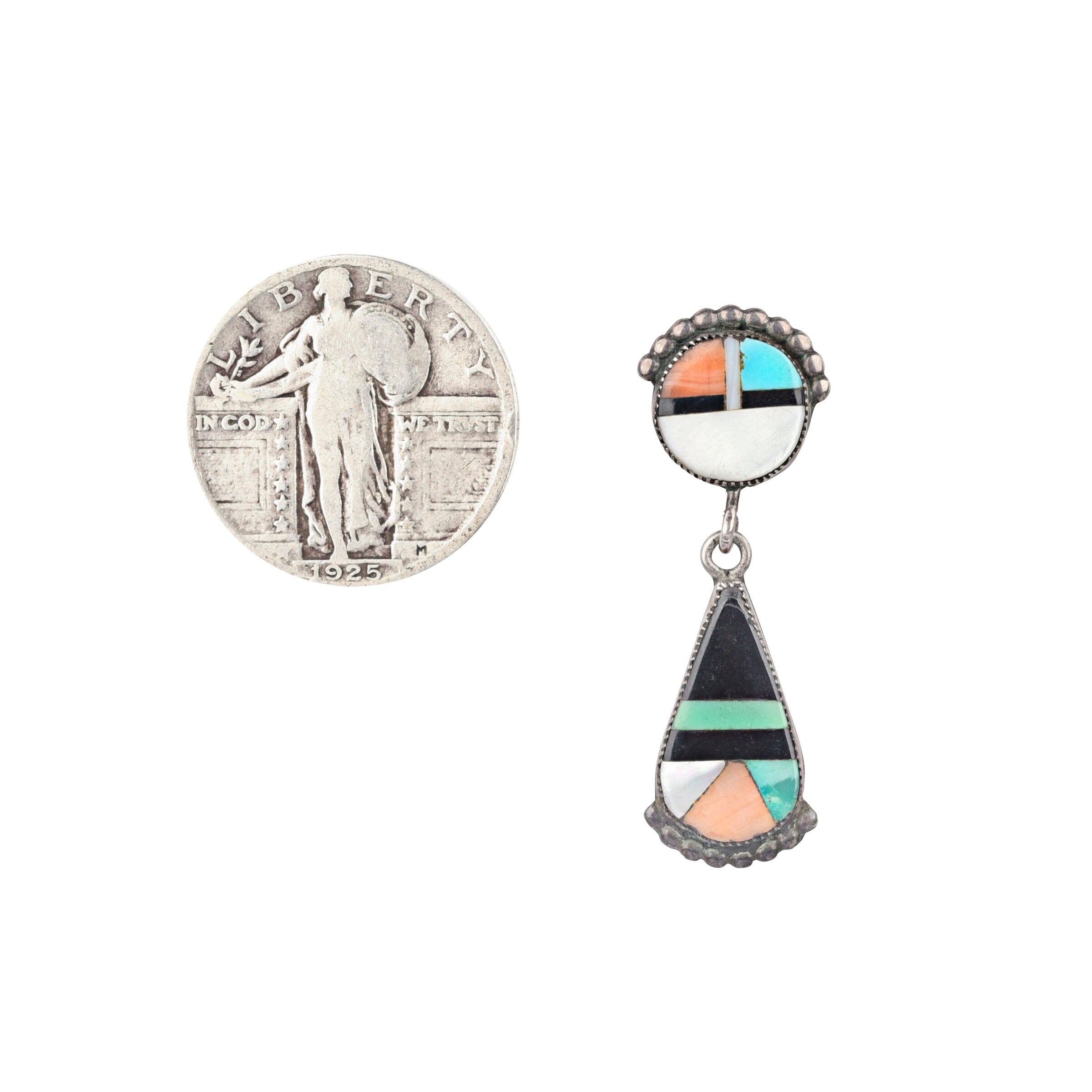 Vintage Zuni Sun Face Earrings, C. 1940's