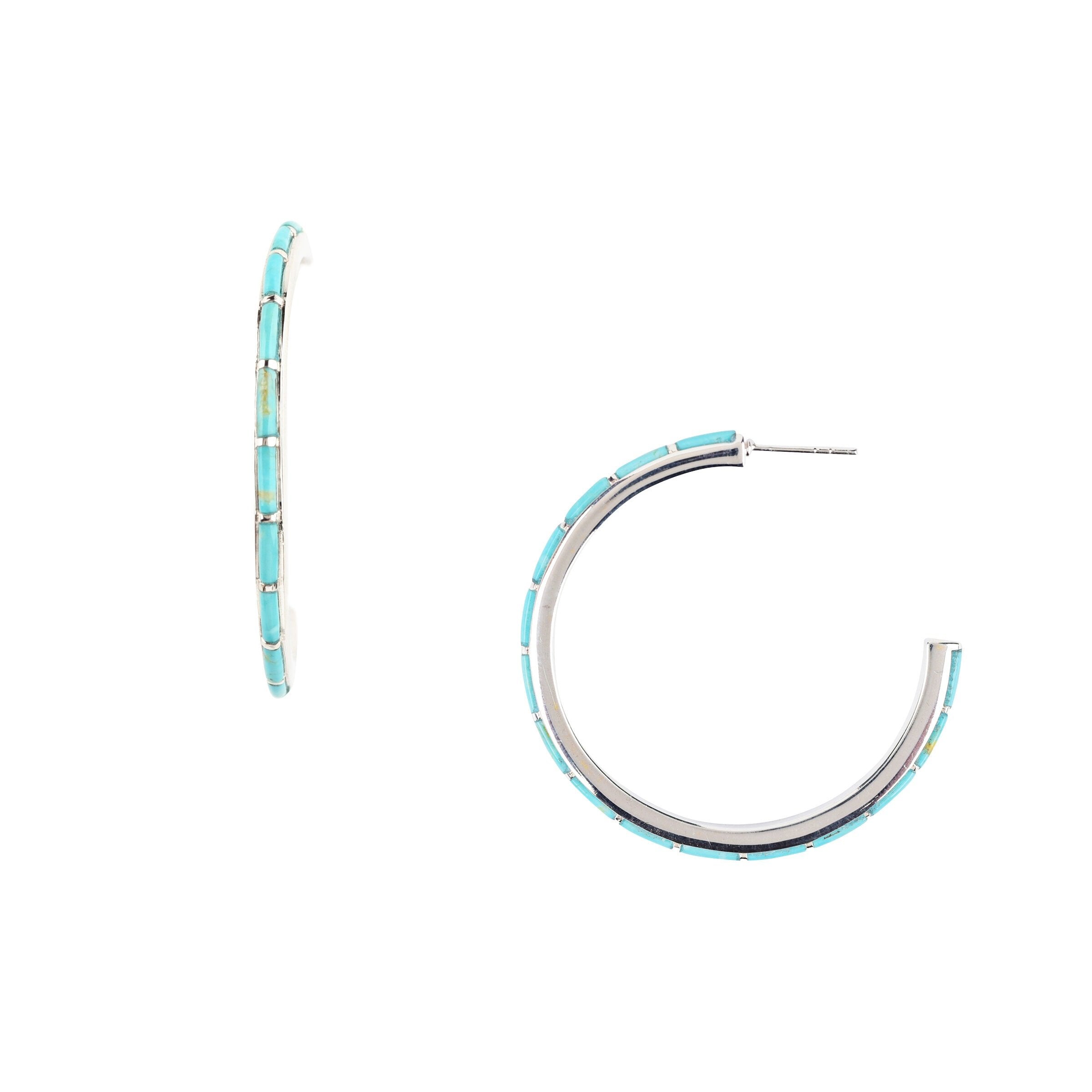 Slatted Turquoise Hoop Earrings - Large
