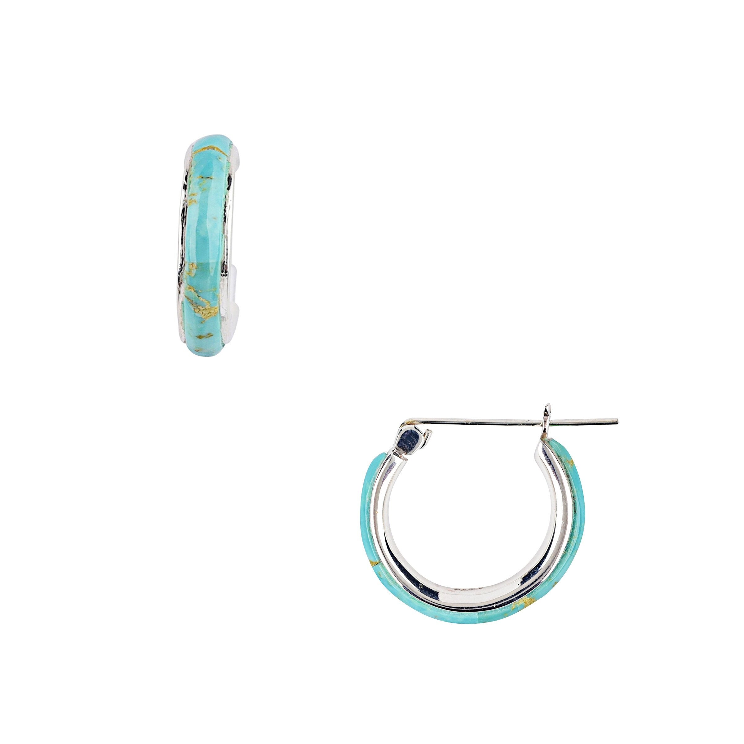 Turquoise Drop Hoops | Sterling Silver Hoops | Silver and Turquoise Hoops | Small Stone Hoops | Sterling Silver Hoops deals