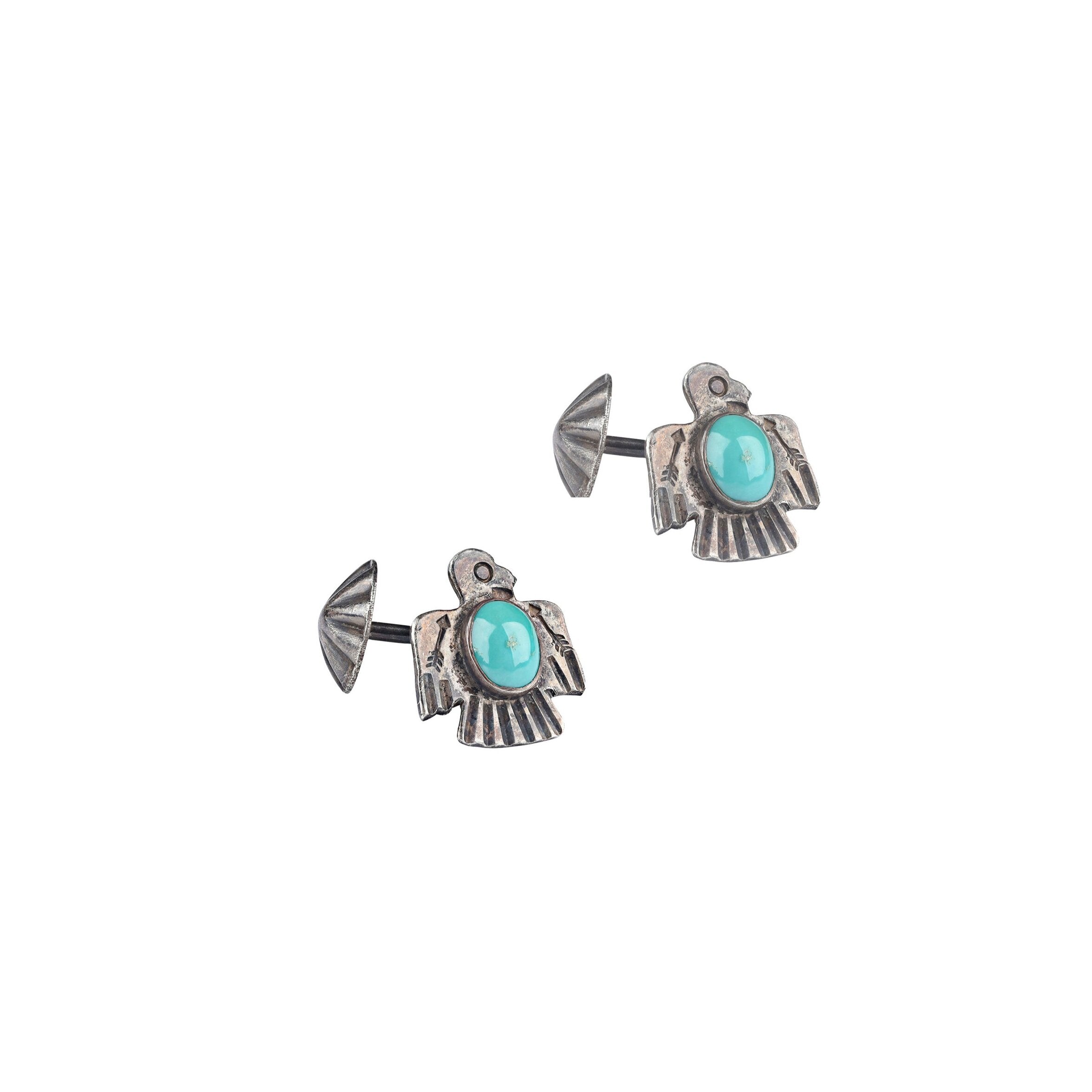 Vintage Thunderbird turquoise Cuff Links,  c. 1940's