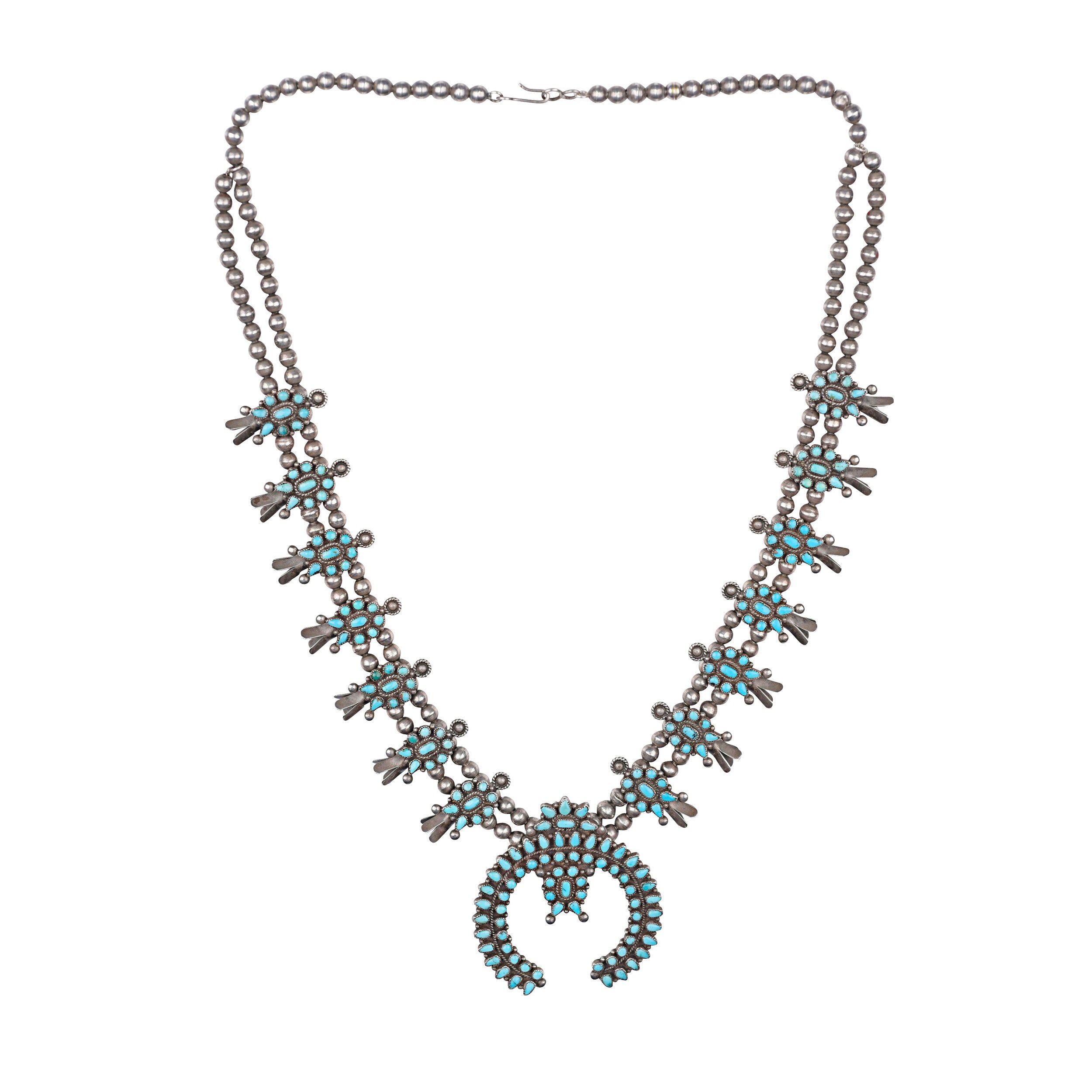KREE BLANCHARD SLEEPING BEAUTY TURQUOISE SQUASH BLOSSOM NECKLACE SET –  Kittie K Ranch and Co