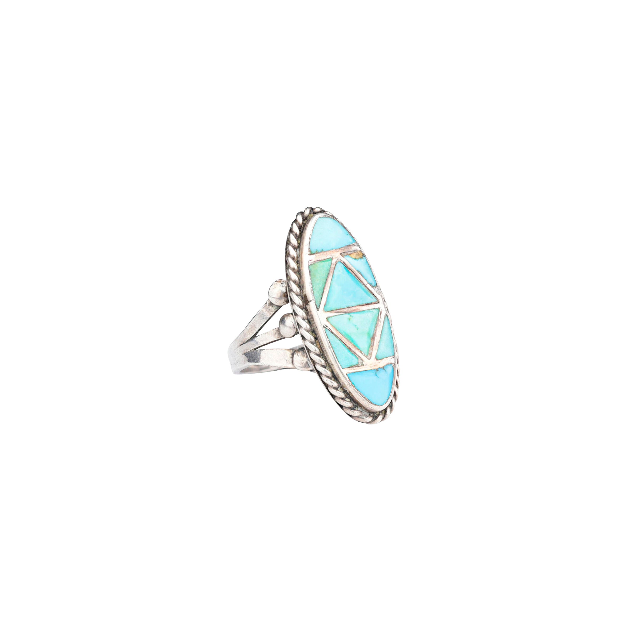 Vintage Zuni Turquoise Mountain Ring - Size 8 1/2