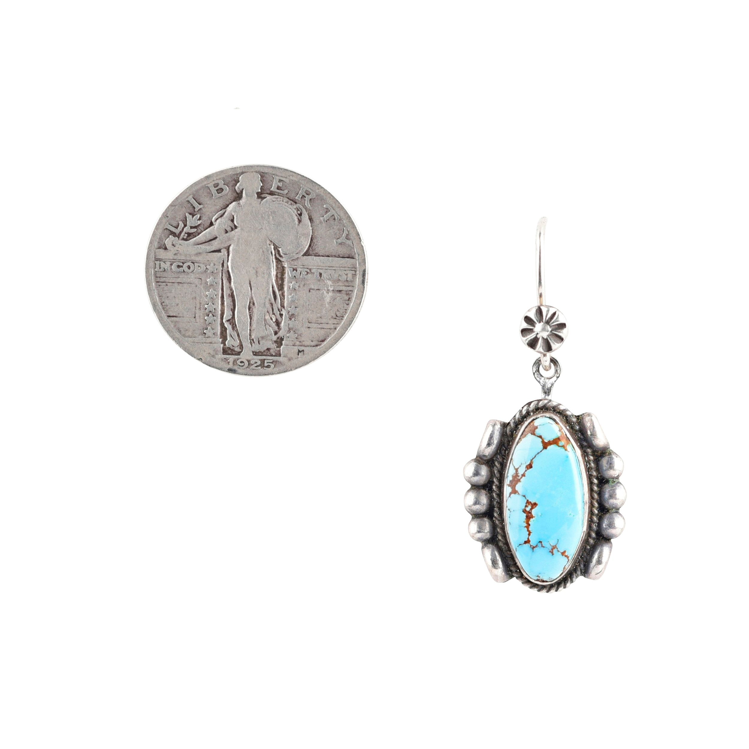Silver  Turquoise Navajo Grace Shield Earrings by Annie Spencer ZE06R   N8tiveArtscom