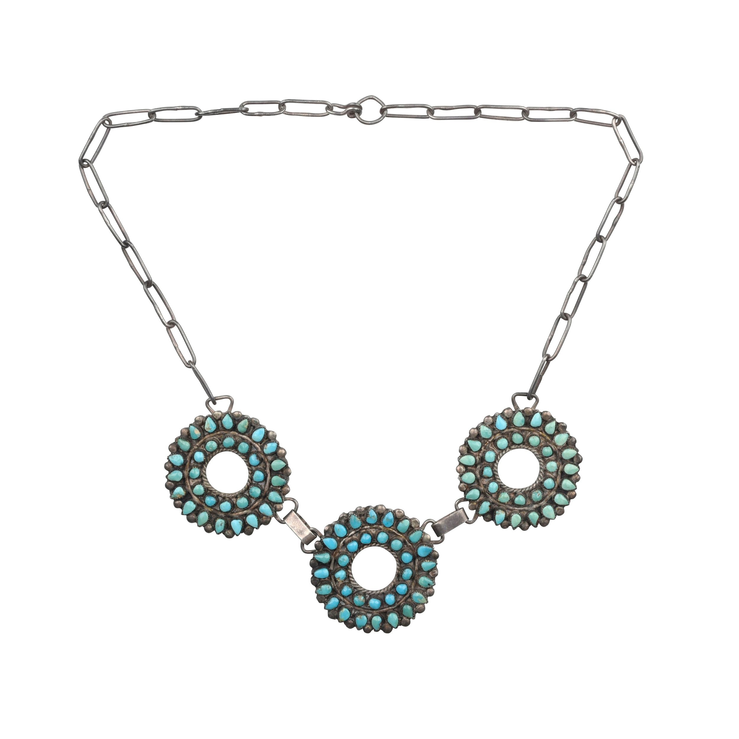 Vintage Zuni Mini Round Pendant Necklace